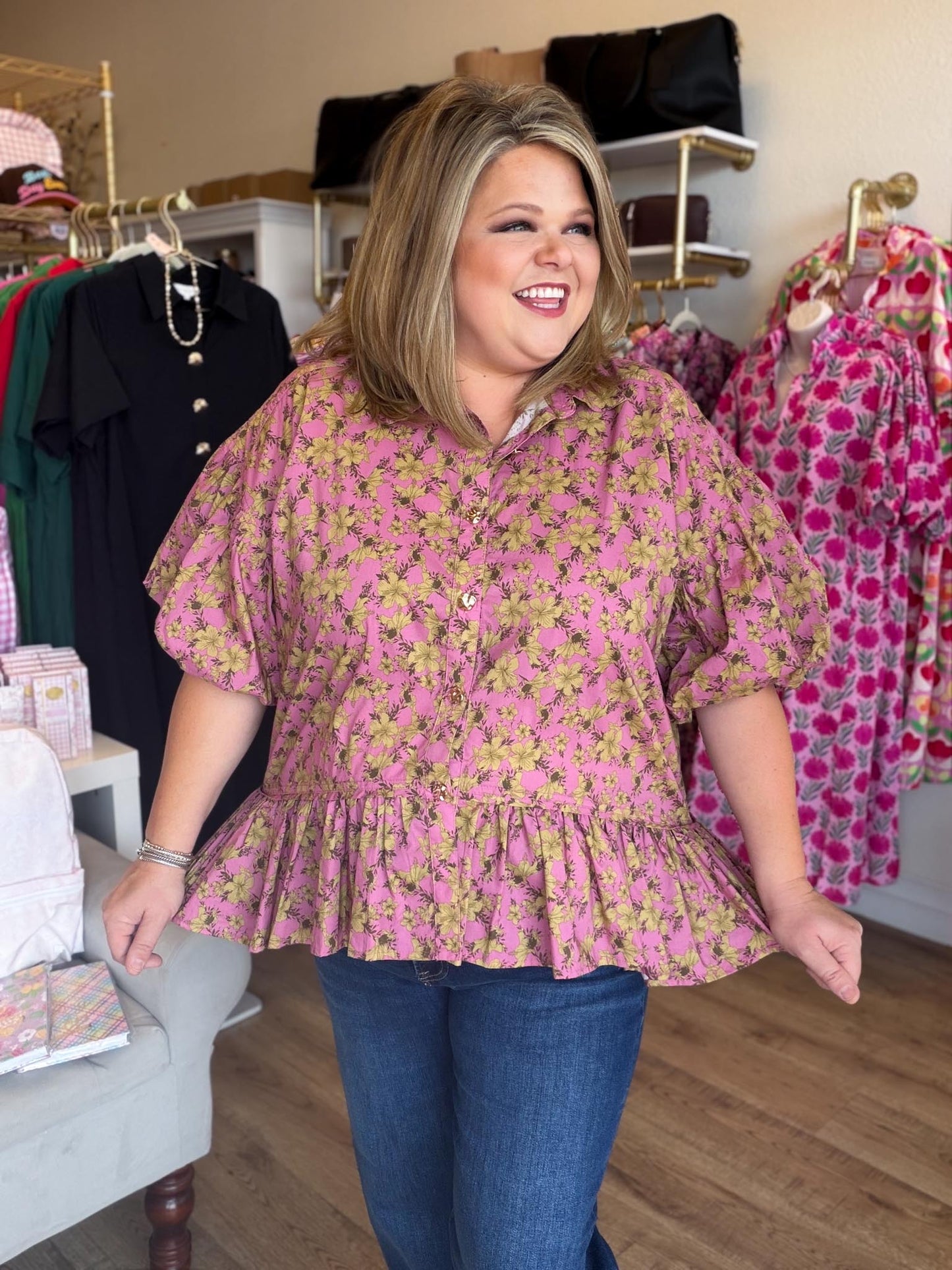 Autumn Muse Curvy Dusty Pink Floral Peplum Top