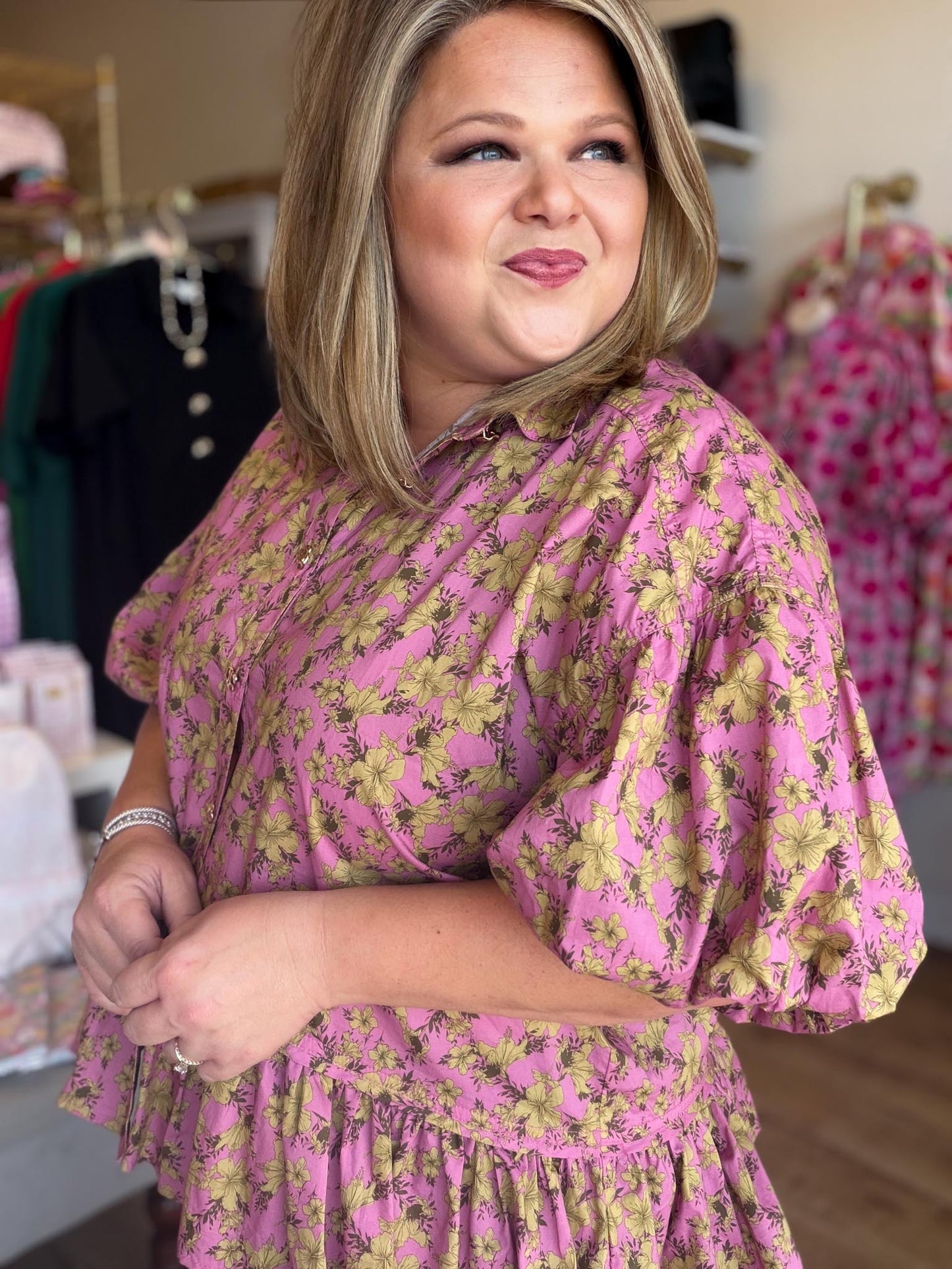 Autumn Muse Curvy Dusty Pink Floral Peplum Top