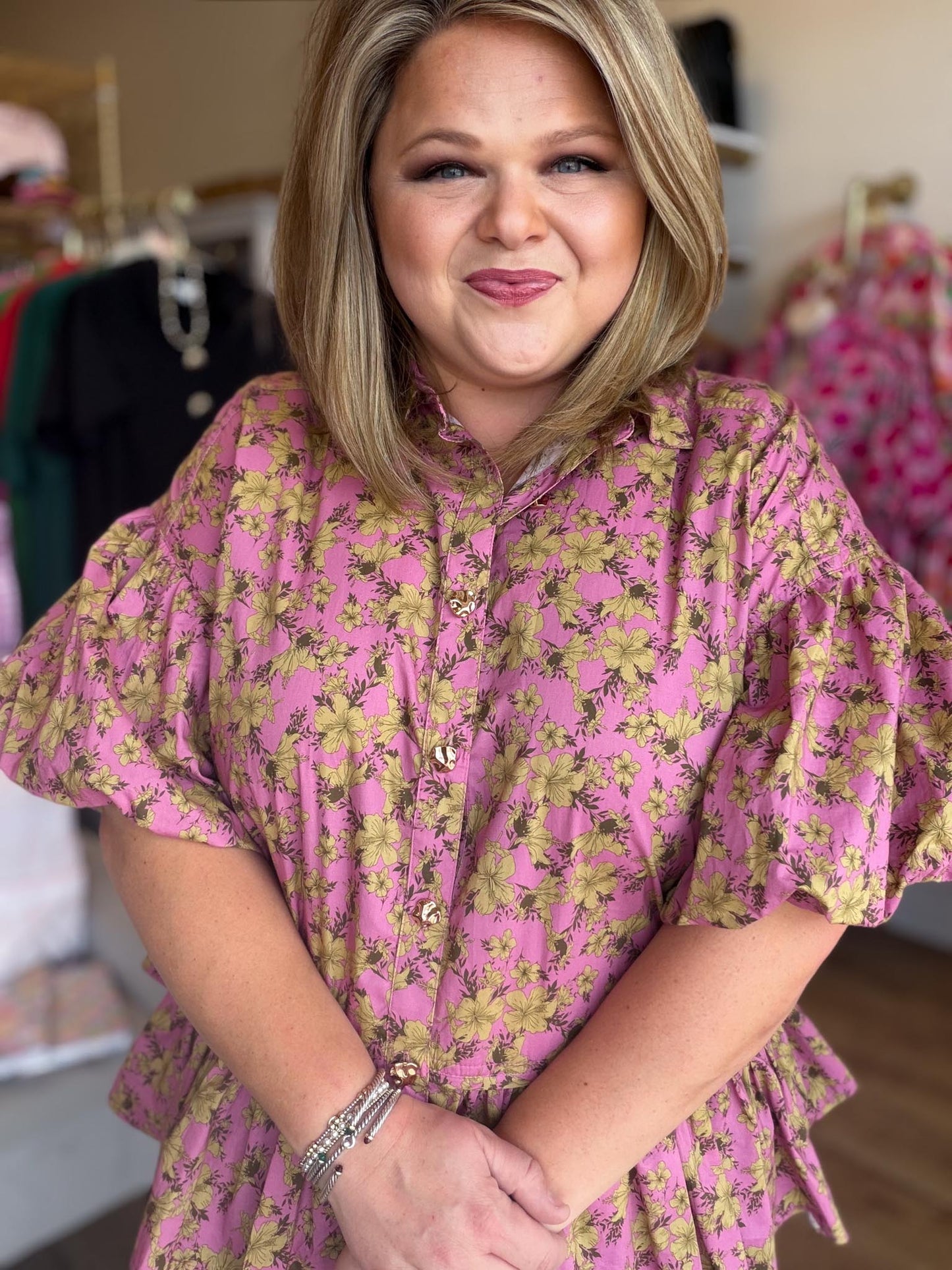 Autumn Muse Curvy Dusty Pink Floral Peplum Top