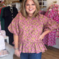 Autumn Muse Curvy Dusty Pink Floral Peplum Top