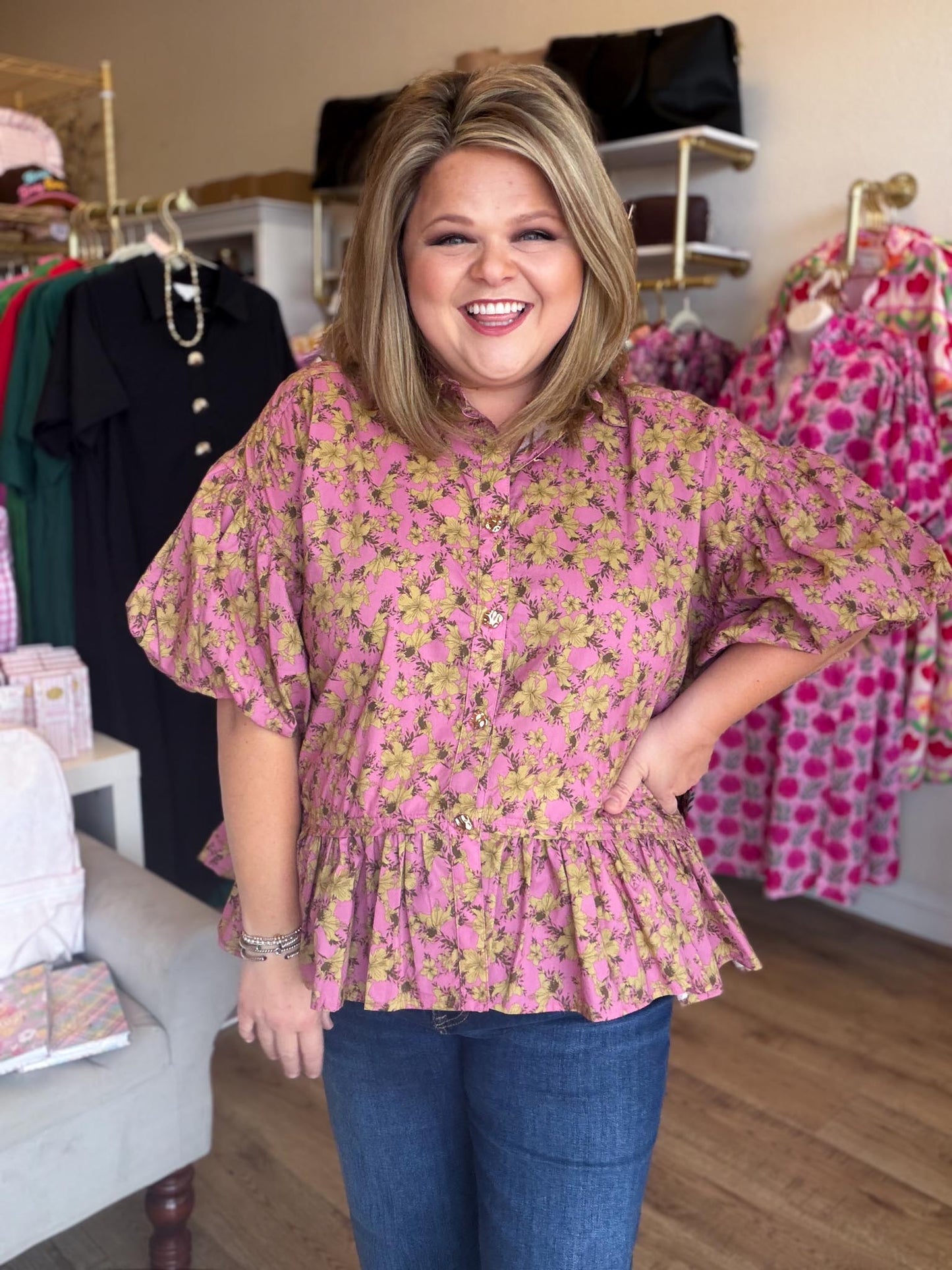 Autumn Muse Curvy Dusty Pink Floral Peplum Top