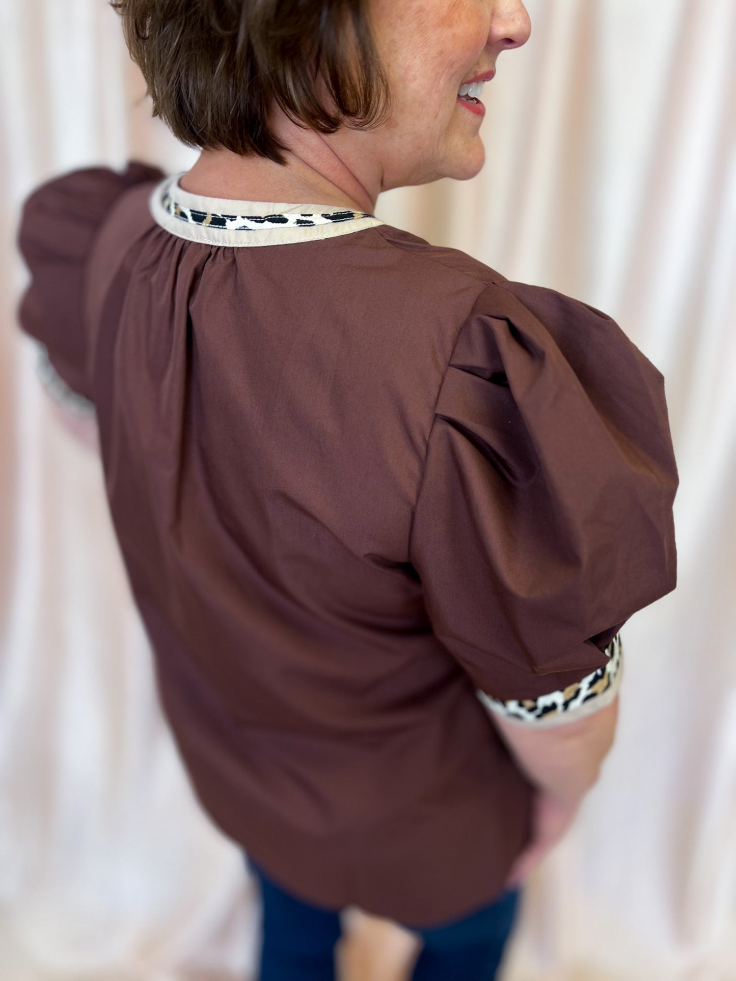 Autumn Safari Curvy Brown Leopard Trim Top
