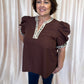 Autumn Safari Curvy Brown Leopard Trim Top