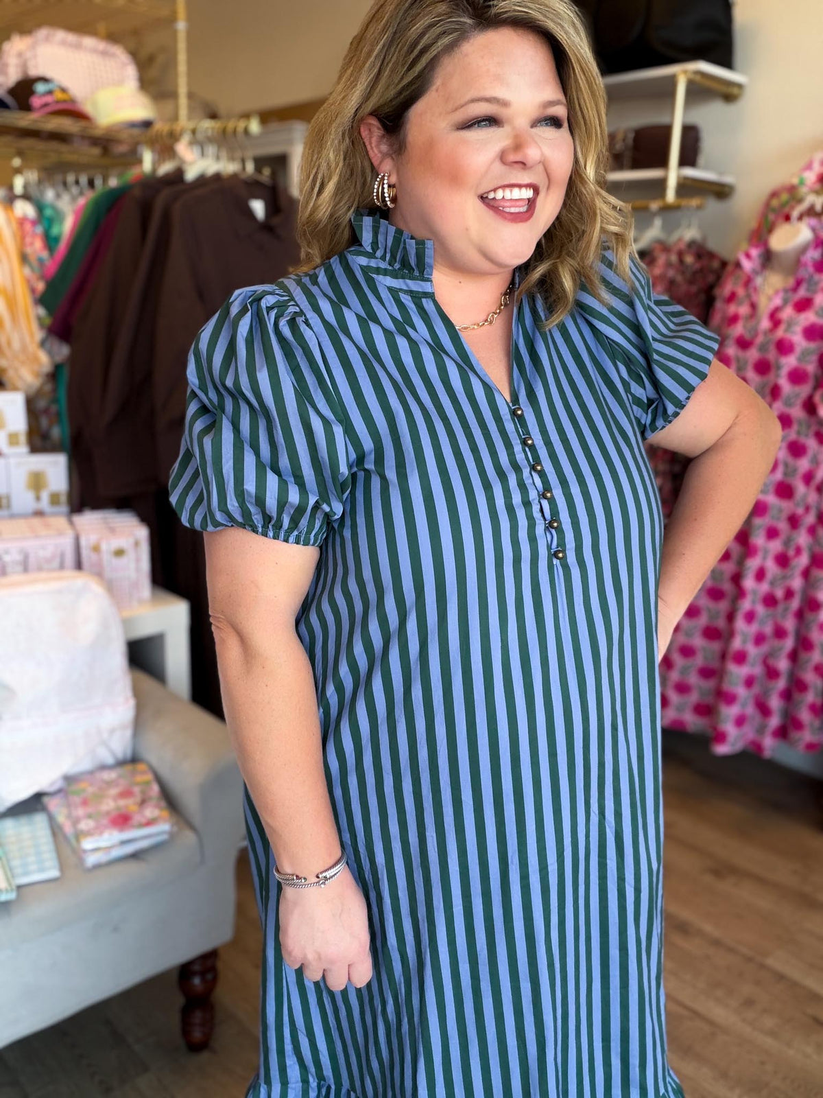 Autumn Water Lilly Curvy Striped Midi Dress
