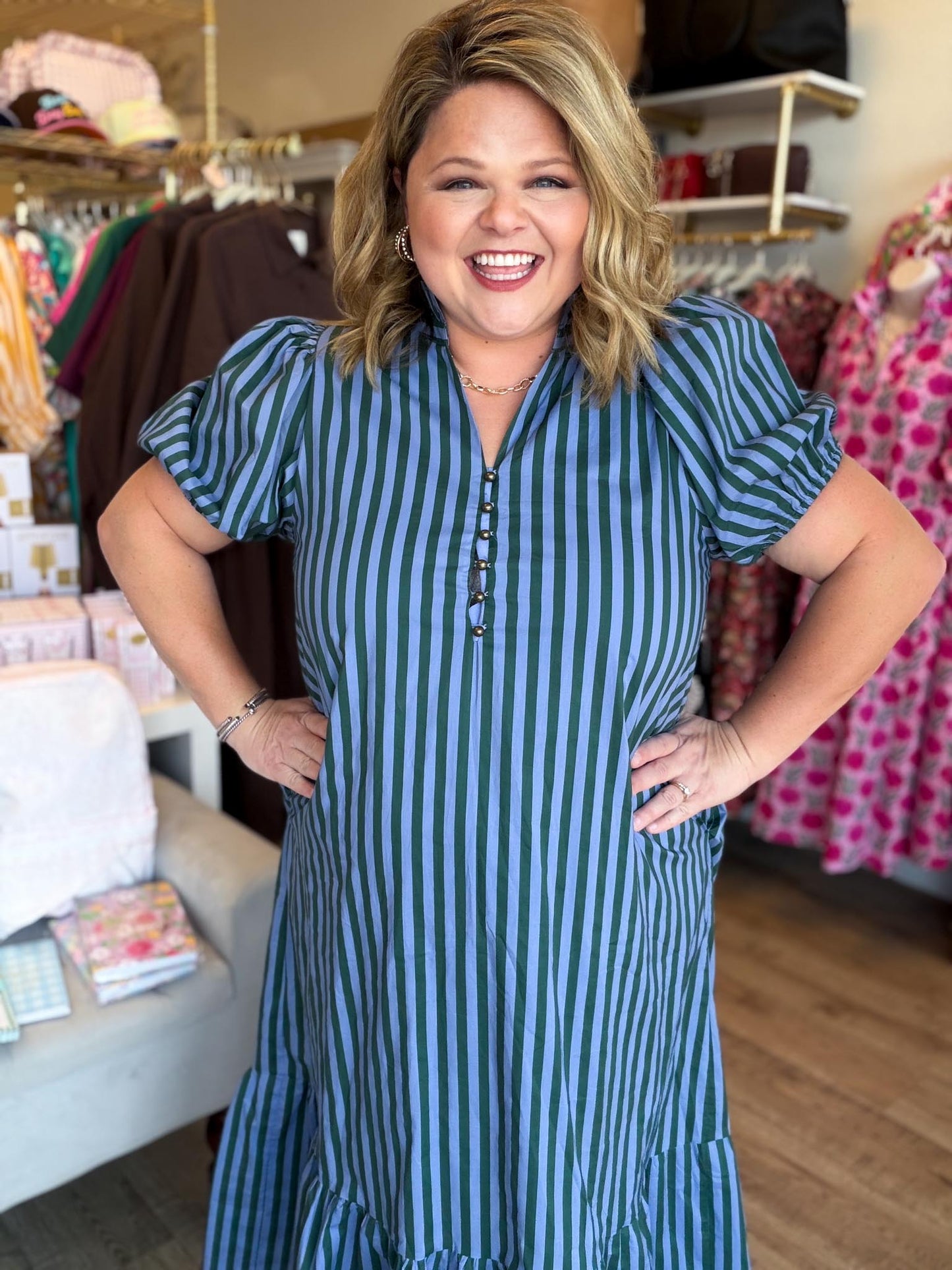 Autumn Water Lilly Curvy Striped Midi Dress