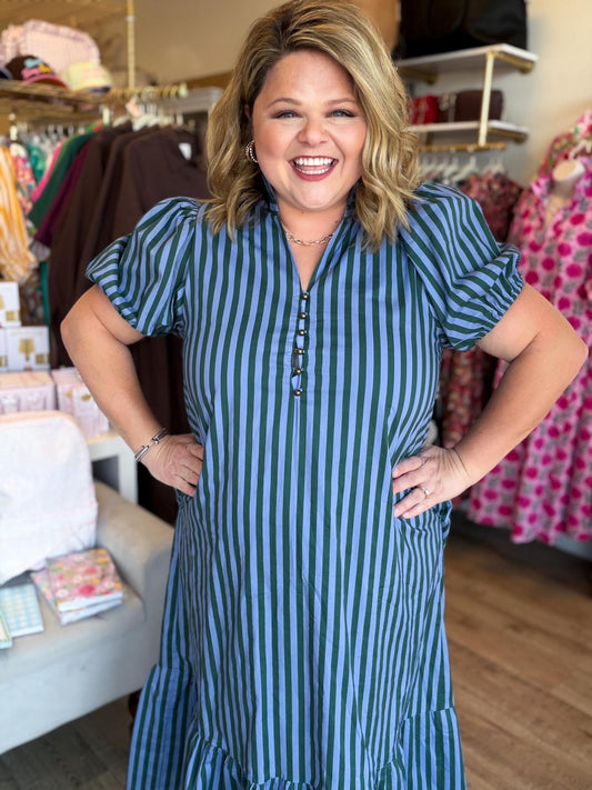 Autumn Water Lilly Curvy Striped Midi Dress