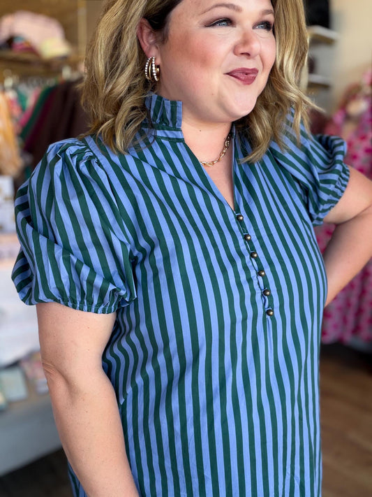 Autumn Water Lilly Curvy Striped Midi Dress