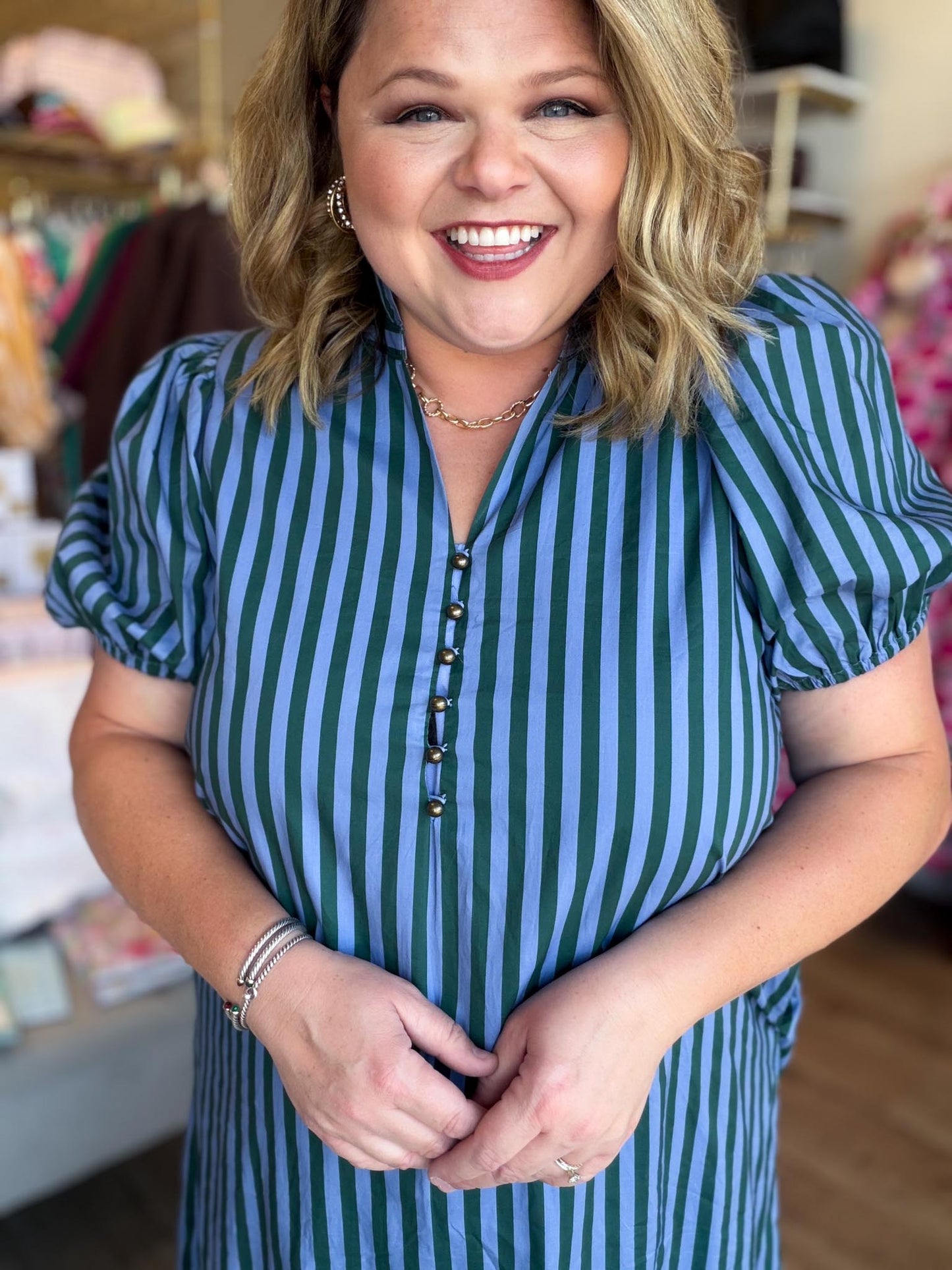 Autumn Water Lilly Curvy Striped Midi Dress