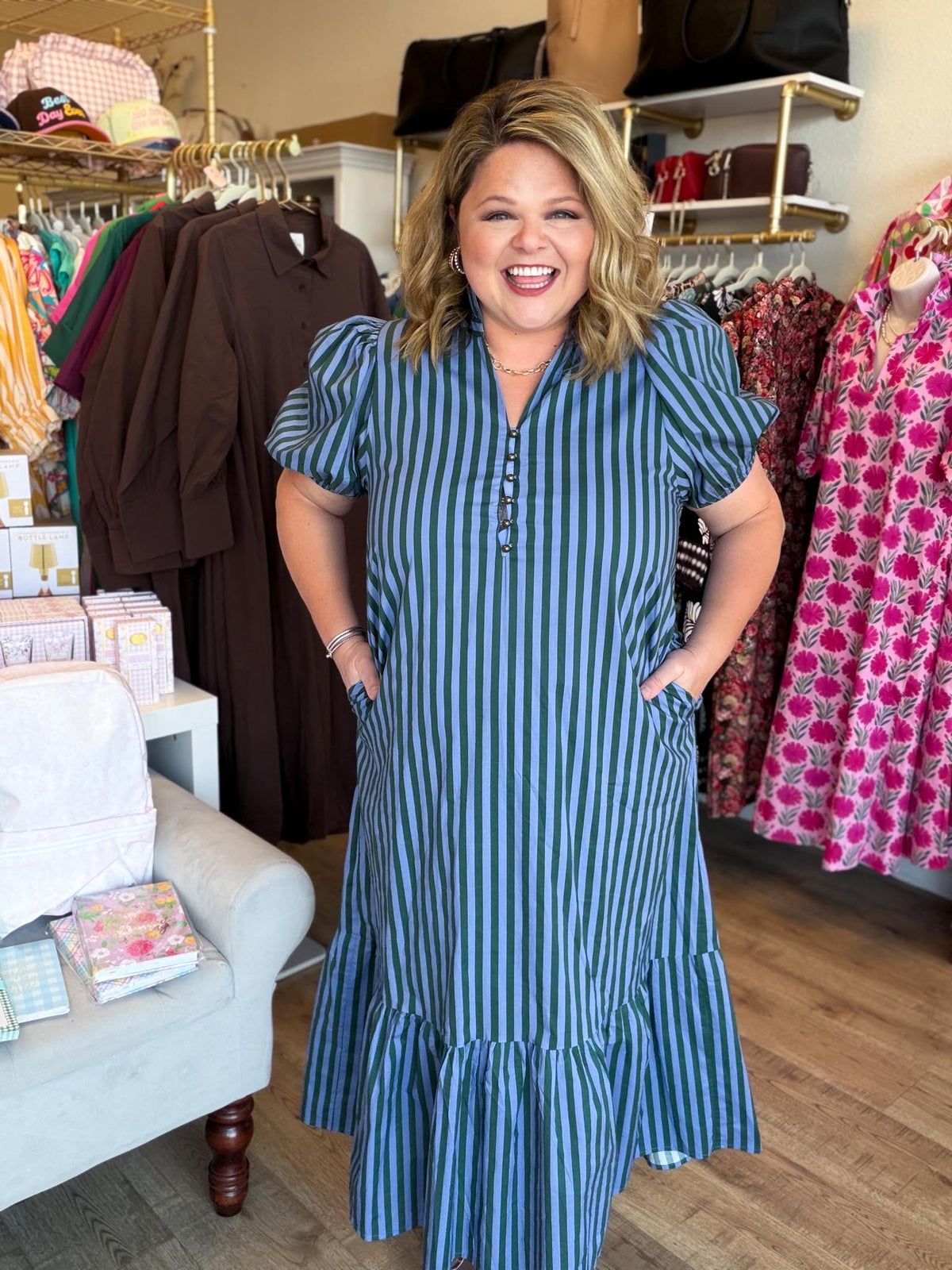 Autumn Water Lilly Curvy Striped Midi Dress