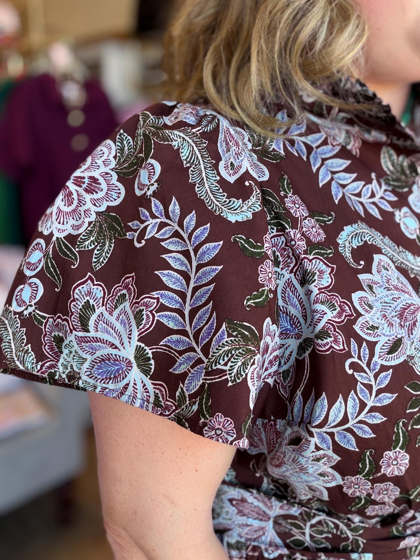 Autumn's Bouquet Plus-Size Brown Floral Tiered Midi Dress