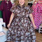 Autumn's Bouquet Plus-Size Brown Floral Tiered Midi Dress