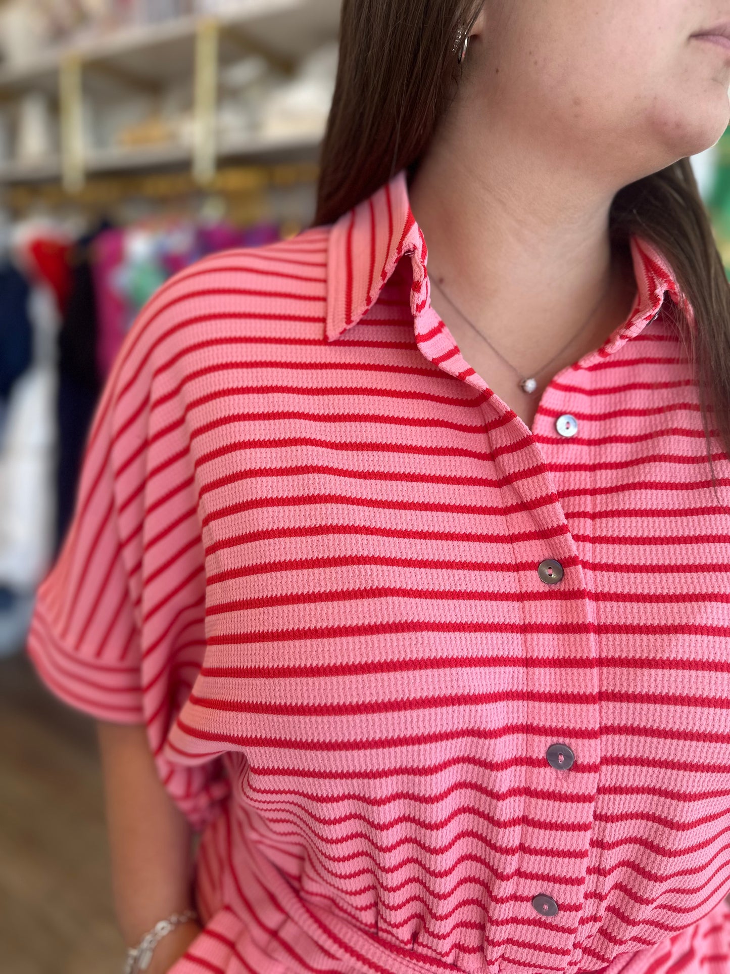 "Come Sail Away" Pink and Red Knit Romper