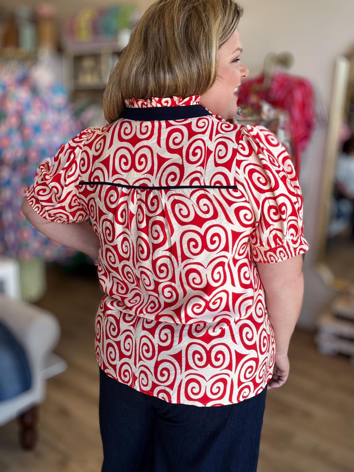 Baby, You're a Firework Curvy Red Swirl Top