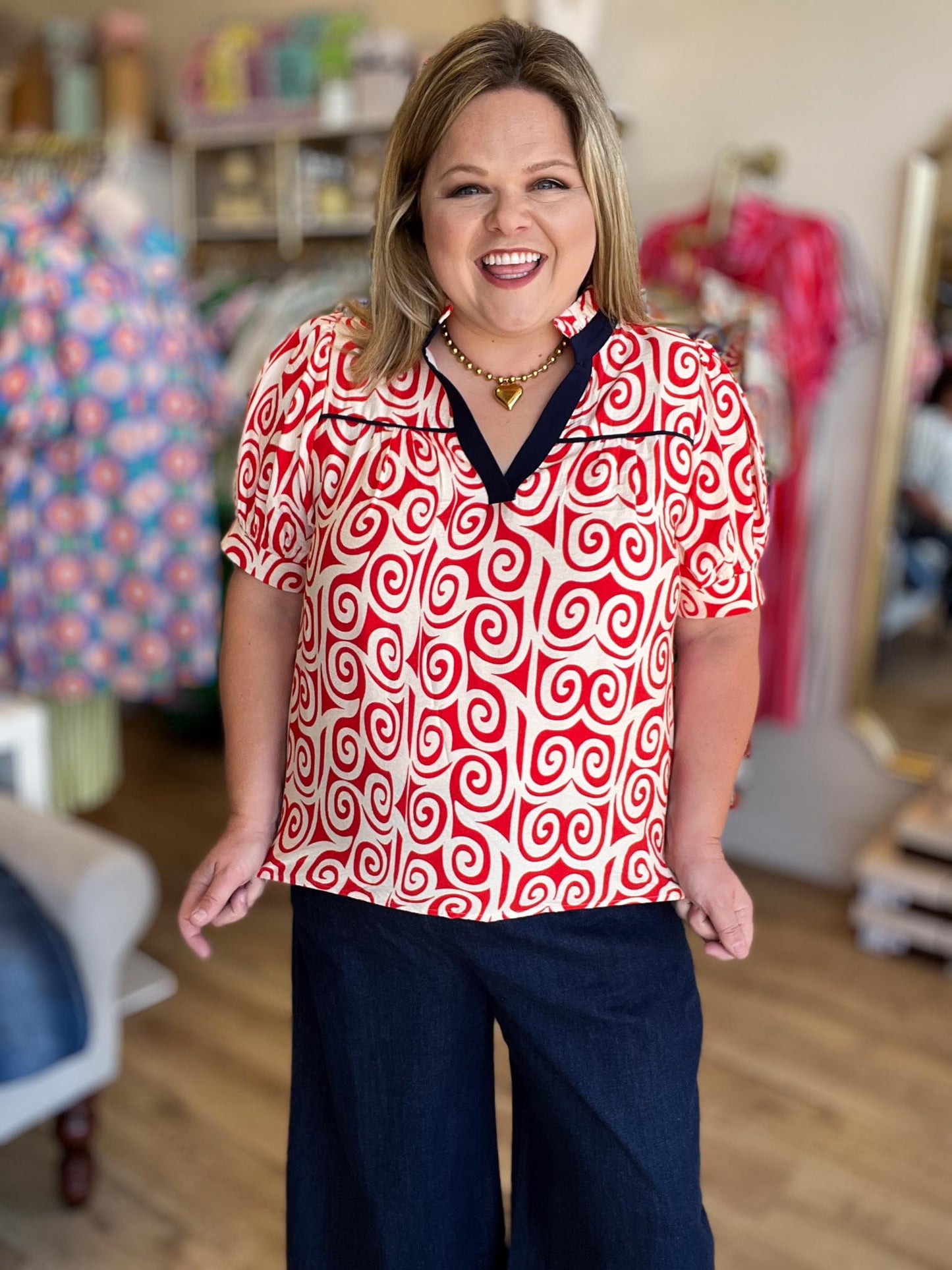 Baby, You're a Firework Curvy Red Swirl Top