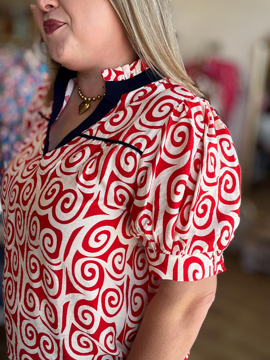 Baby, You're a Firework Curvy Red Swirl Top