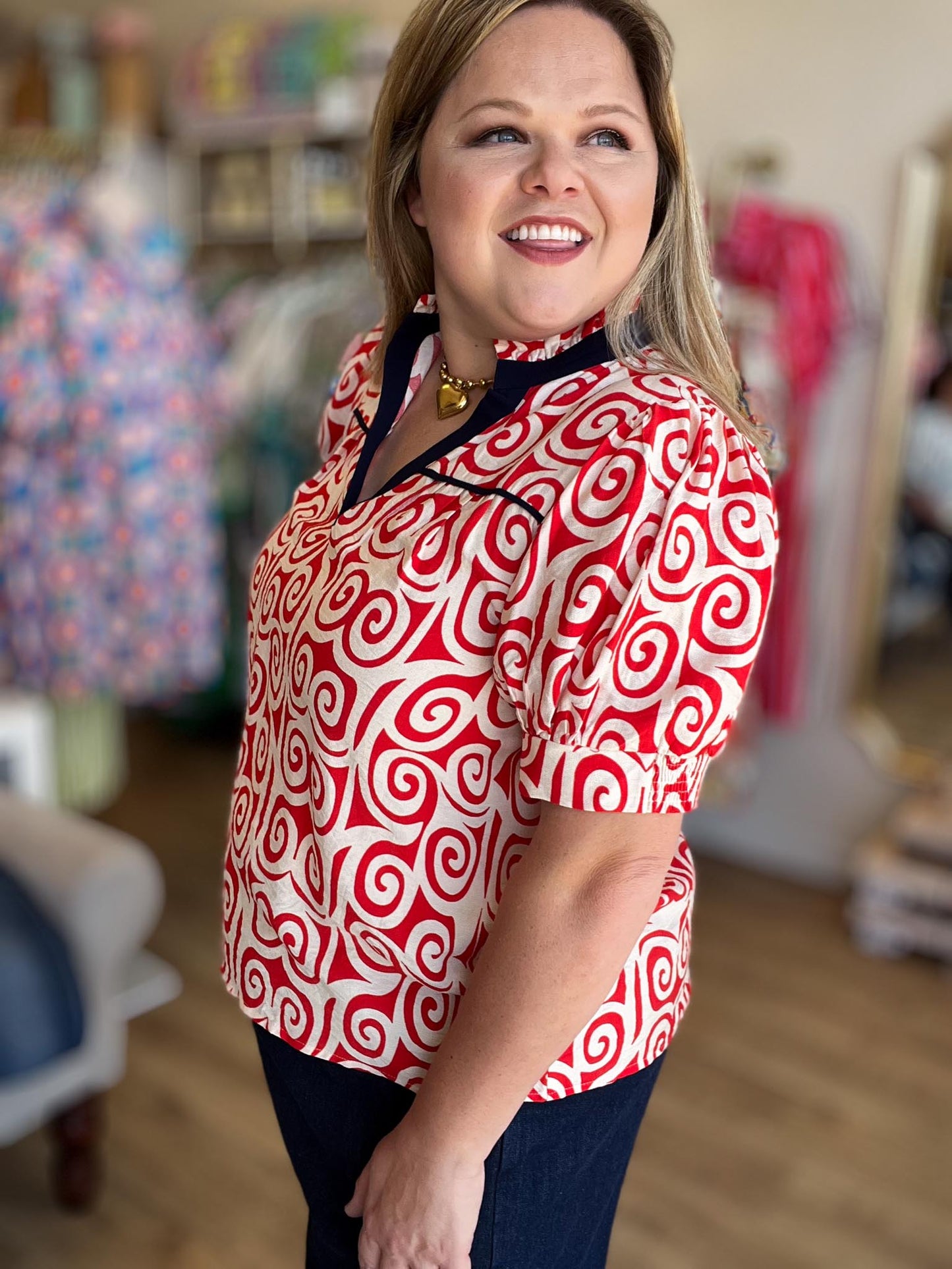 Baby, You're a Firework Curvy Red Swirl Top