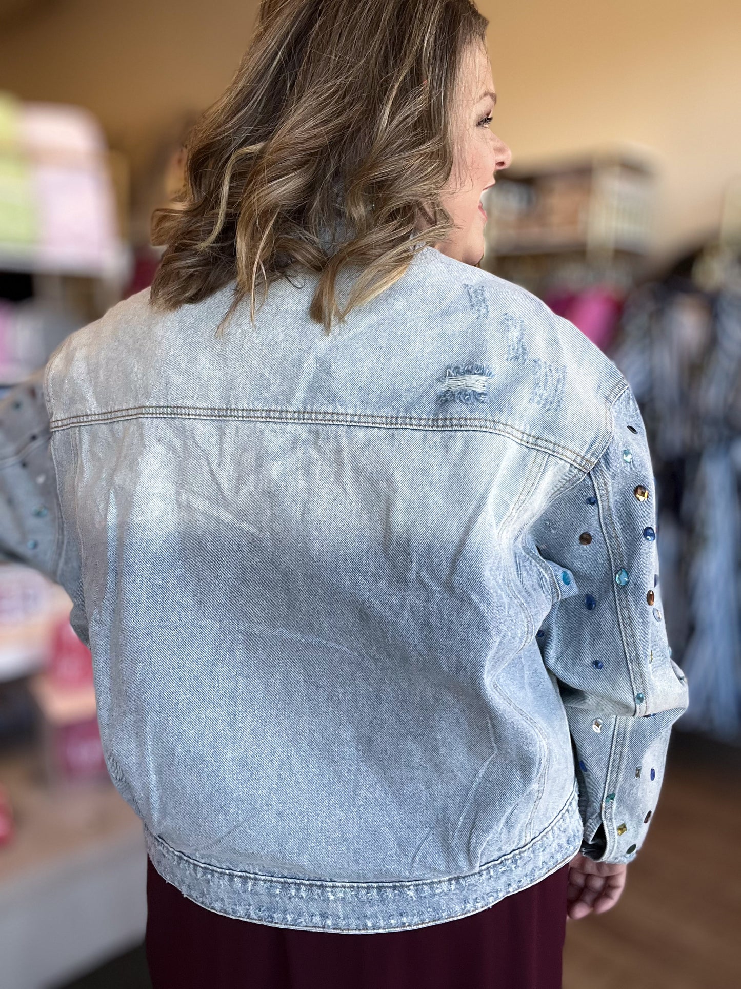 Be Mine, Galentine Plus-Size Jewel Embellished Denim Jacket
