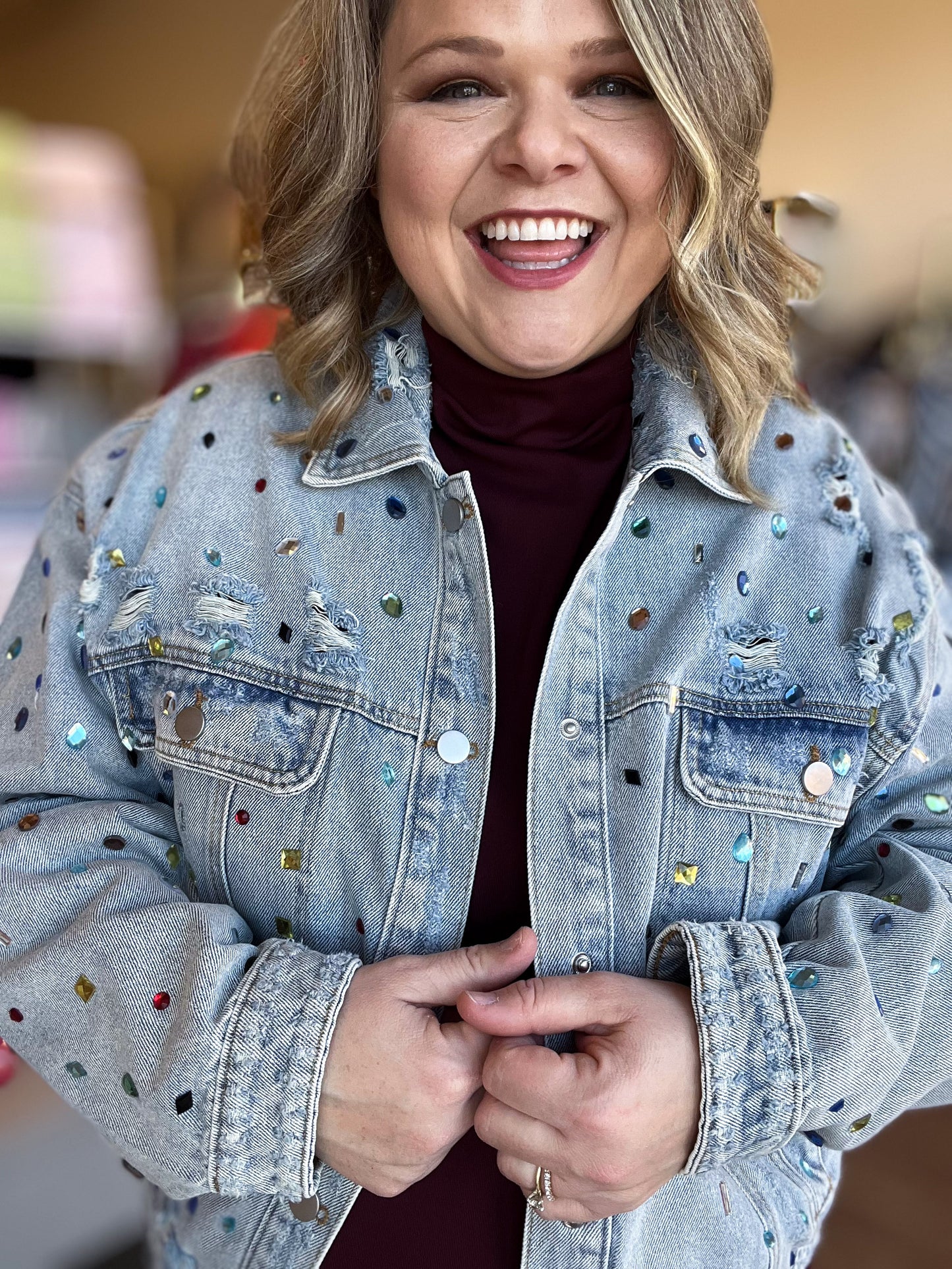 Be Mine, Galentine Plus-Size Jewel Embellished Denim Jacket