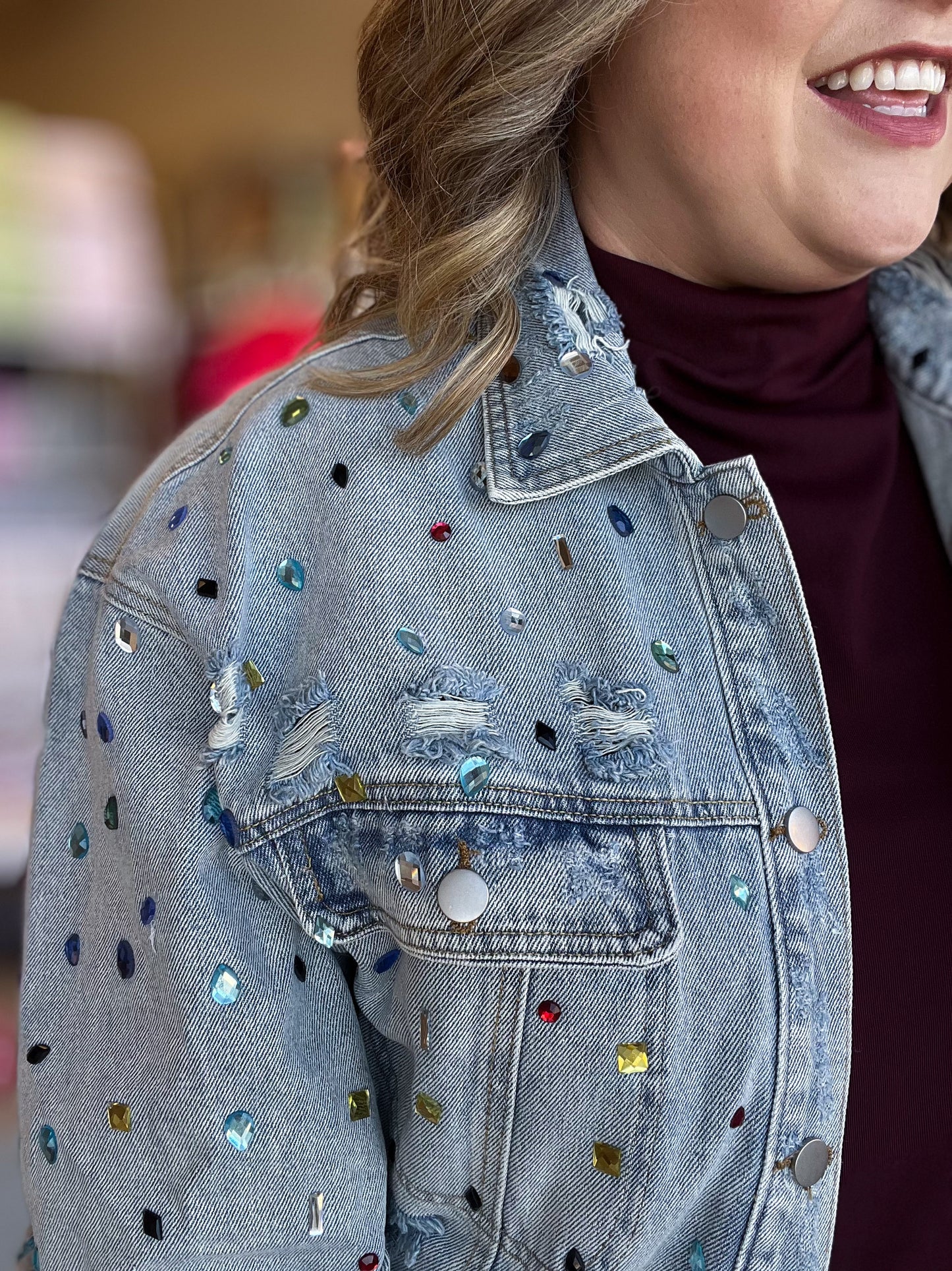 Be Mine, Galentine Plus-Size Jewel Embellished Denim Jacket