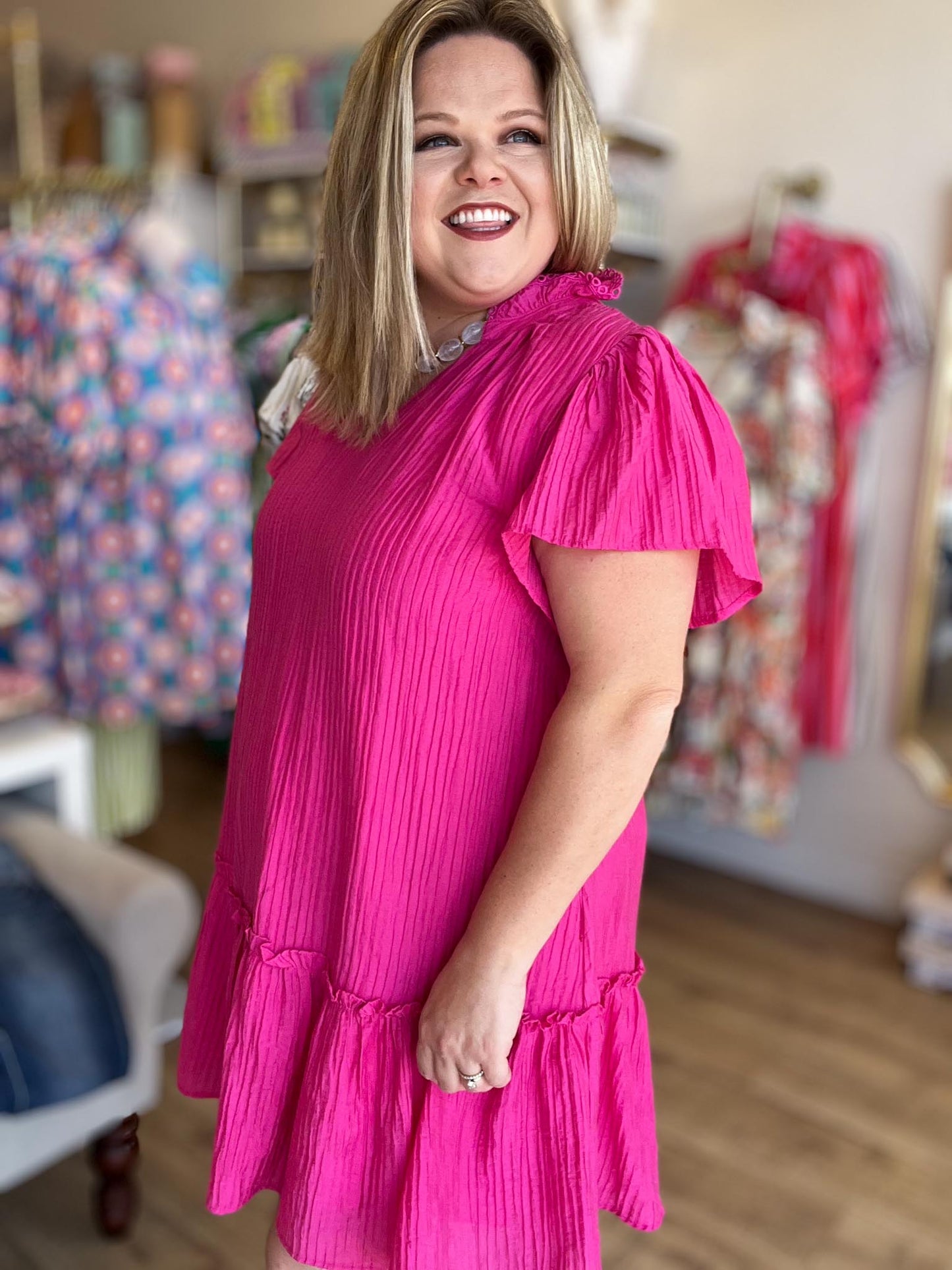Best Seat in the House Curvy Fuschia Mini Dress