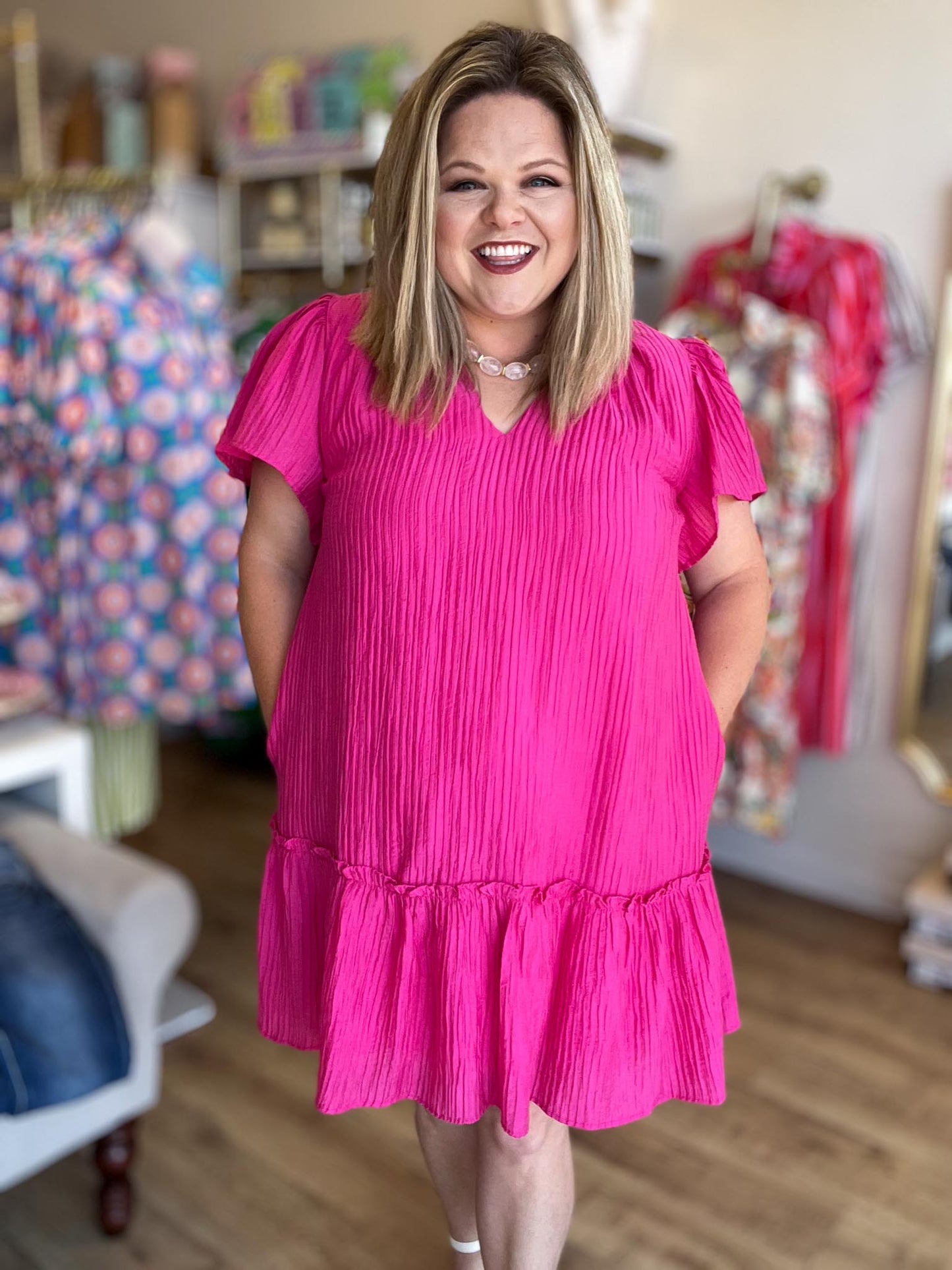 Best Seat in the House Curvy Fuschia Mini Dress