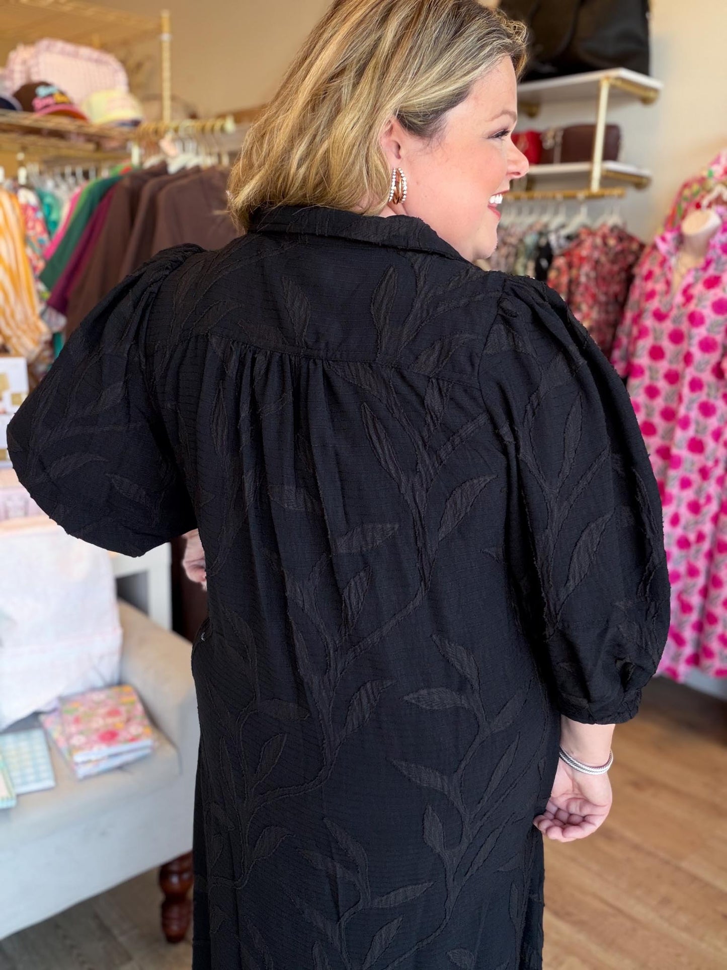 Black Dahlia Curvy Black Jacquard Midi Dress
