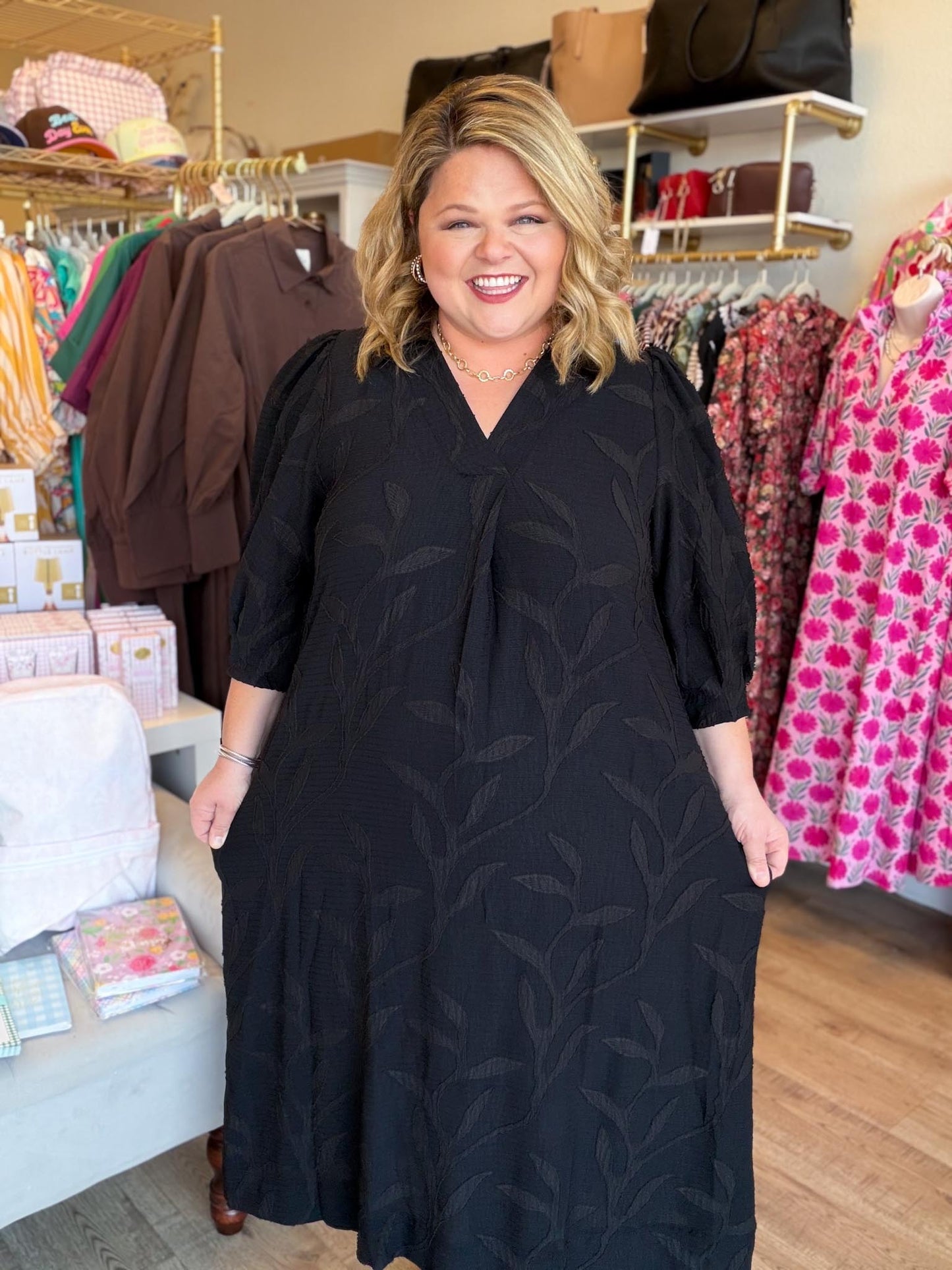 Black Dahlia Curvy Black Jacquard Midi Dress
