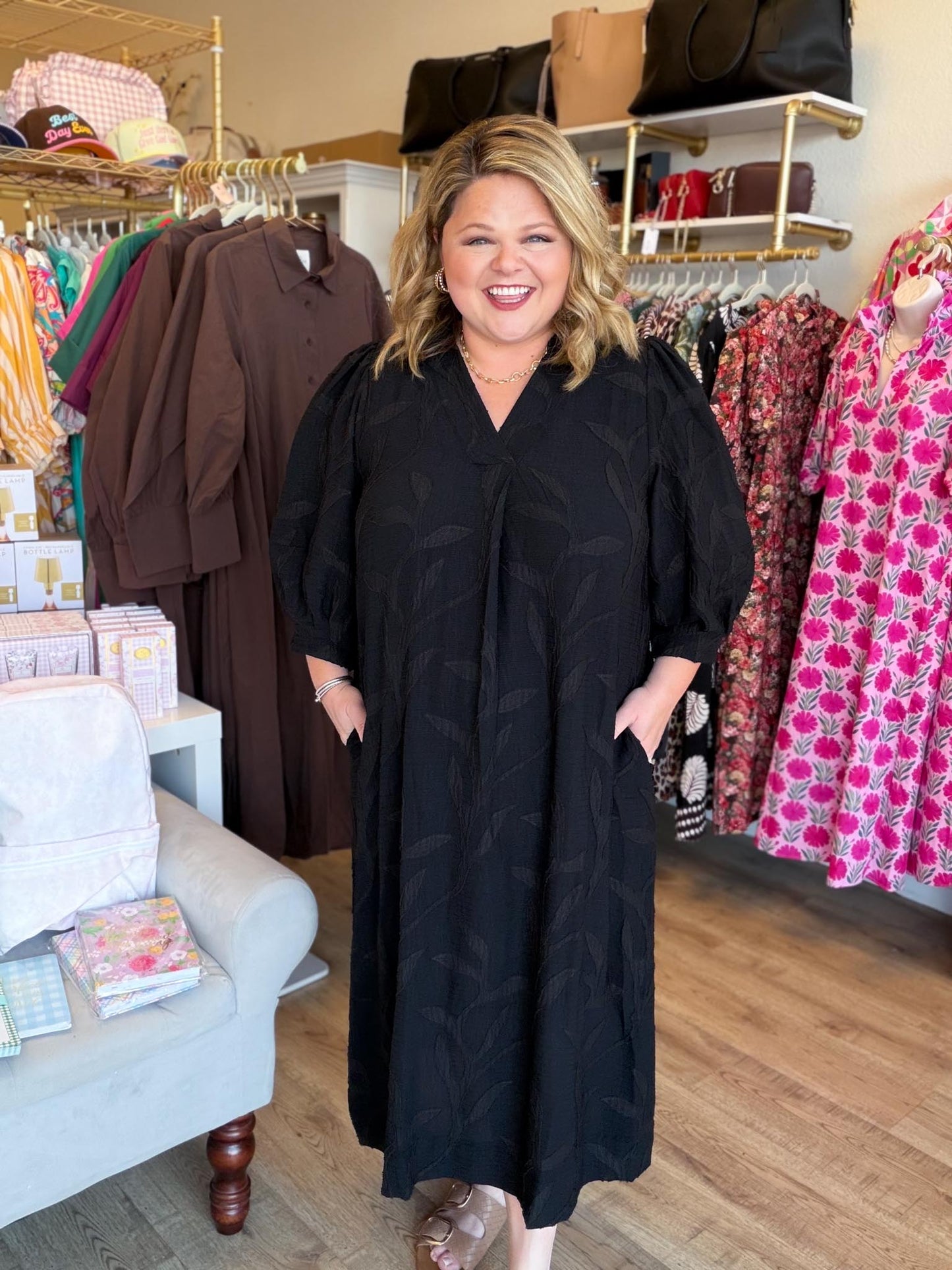 Black Dahlia Curvy Black Jacquard Midi Dress