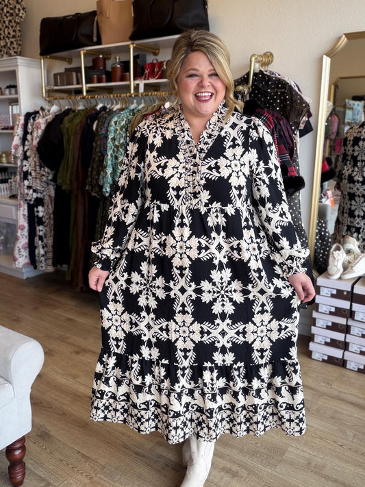 Bleeker Street Babe Curvy Black Smocked Midi Dress