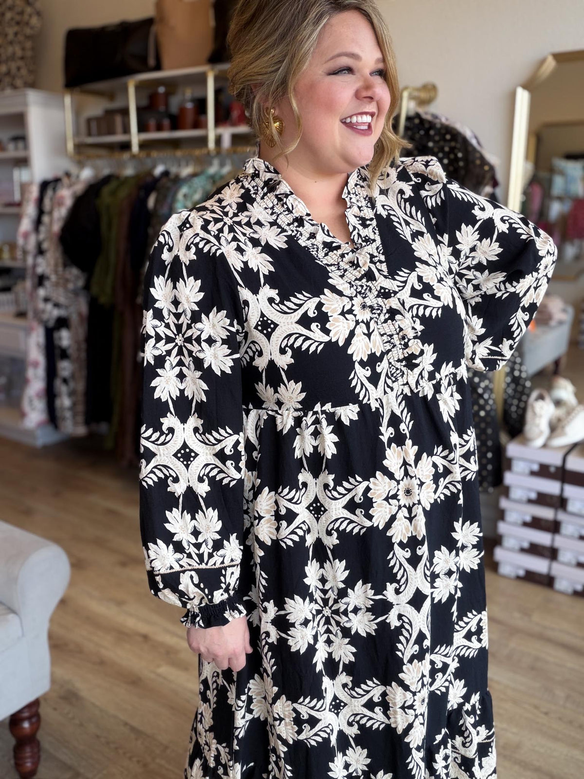 Bleeker Street Babe Curvy Black Smocked Midi Dress
