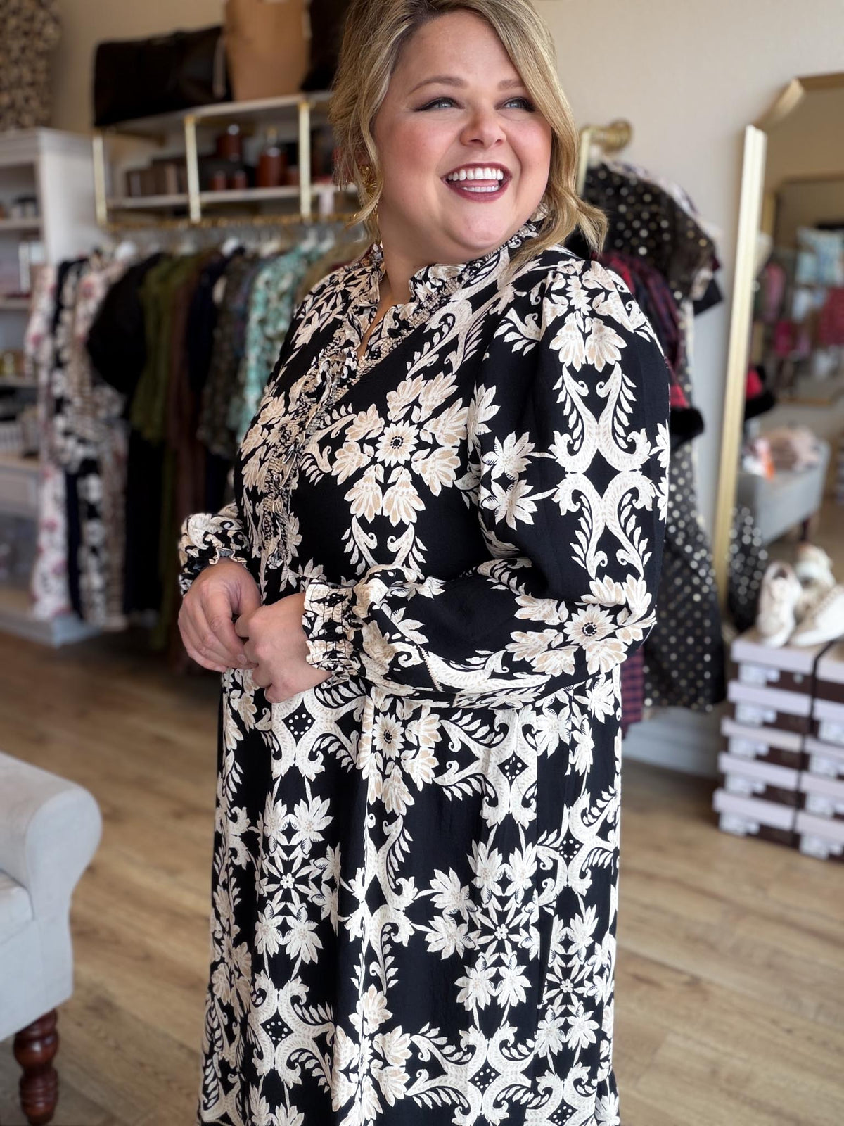 Bleeker Street Babe Curvy Black Smocked Midi Dress