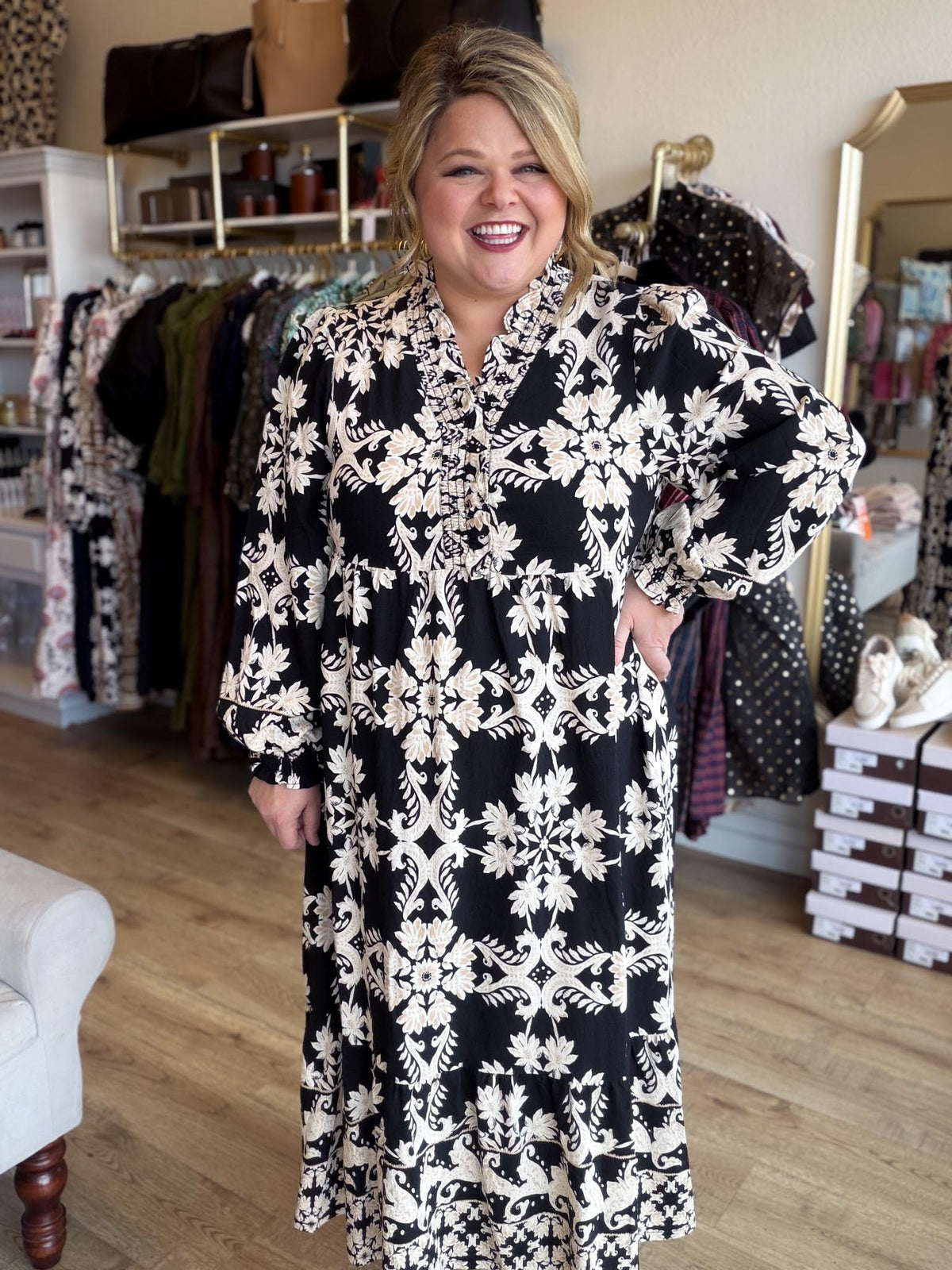 Bleeker Street Babe Curvy Black Smocked Midi Dress