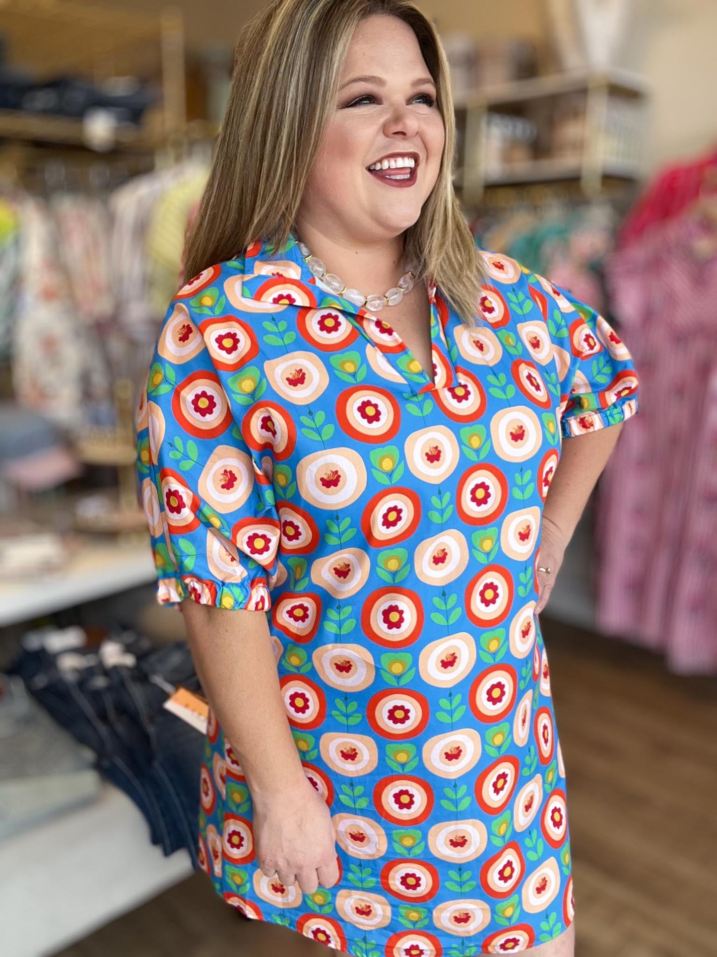 Bloom in Joy Plus-Size Cerulean Floral Mini Dress