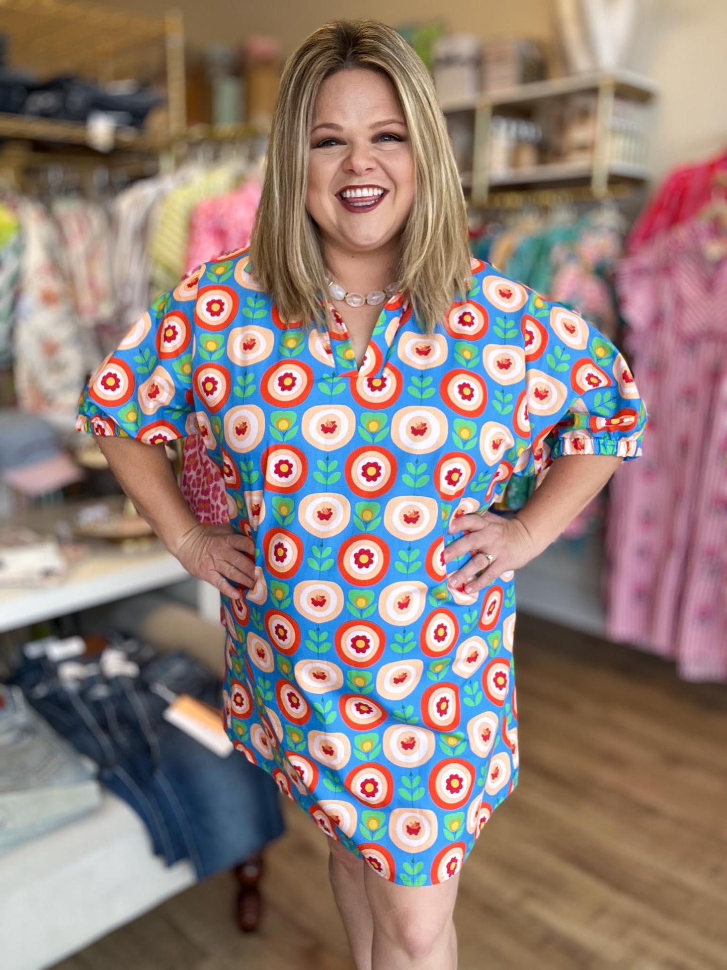 Bloom in Joy Plus-Size Cerulean Floral Mini Dress