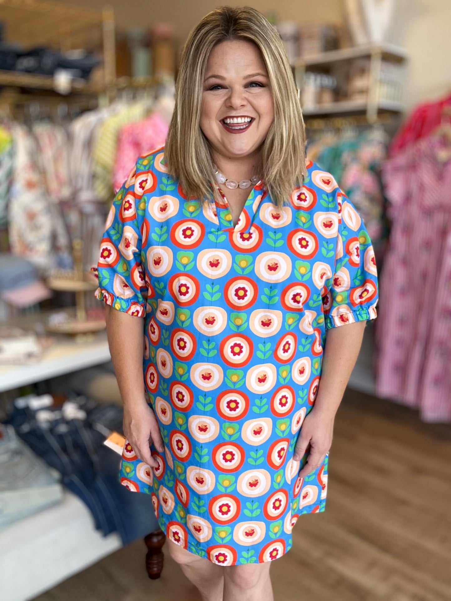 Bloom in Joy Plus-Size Cerulean Floral Mini Dress