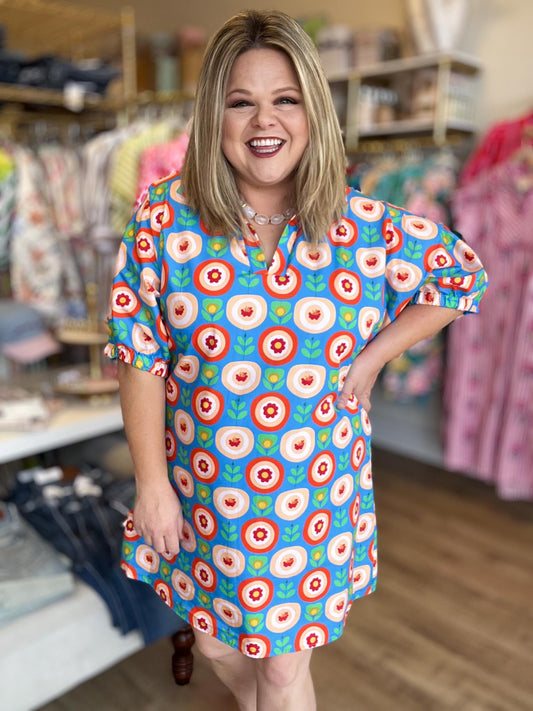Bloom in Joy Plus-Size Cerulean Floral Mini Dress