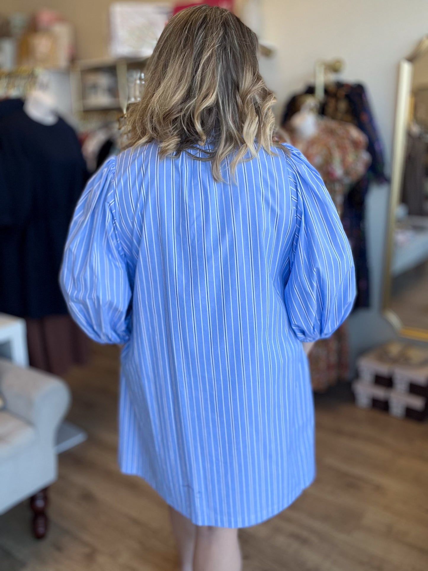 Blue Crush Plus-Size Striped Split Neck Dress