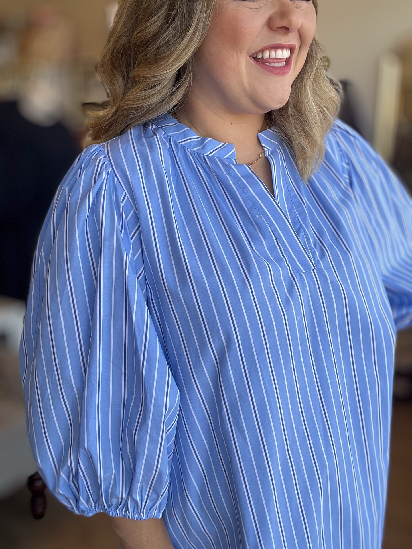 Blue Crush Plus-Size Striped Split Neck Dress