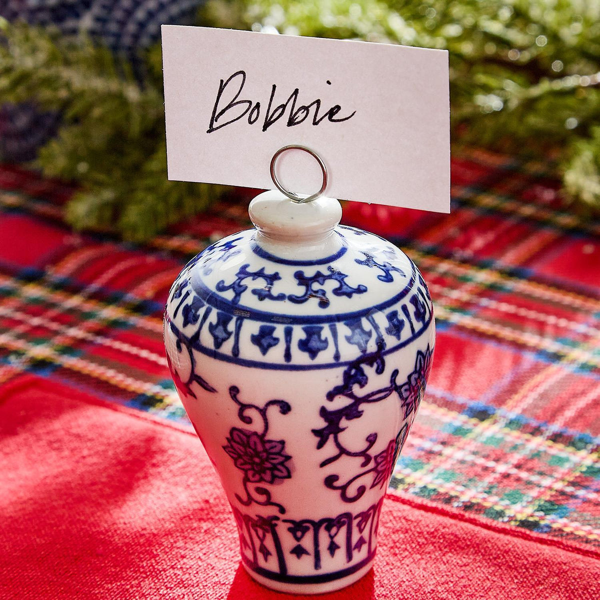Blue & White Temple Jar Ornament/Place Card Holder