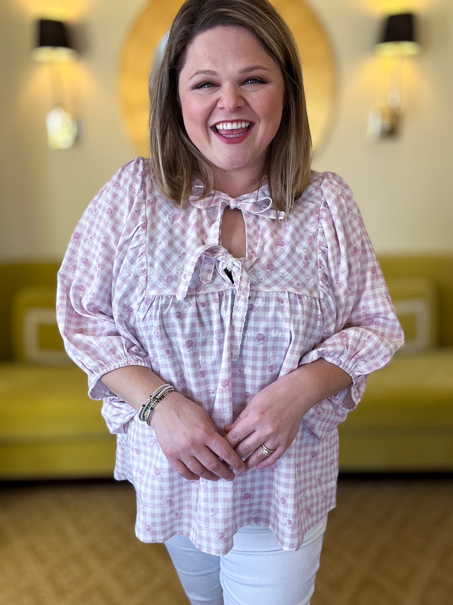 Blush Blossom Plus-Size Gingham Top