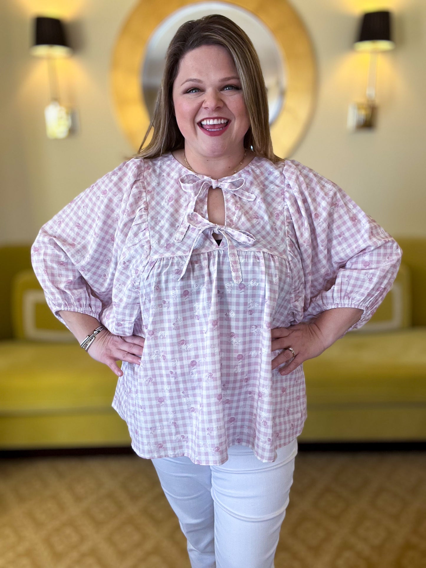 Blush Blossom Plus-Size Gingham Top