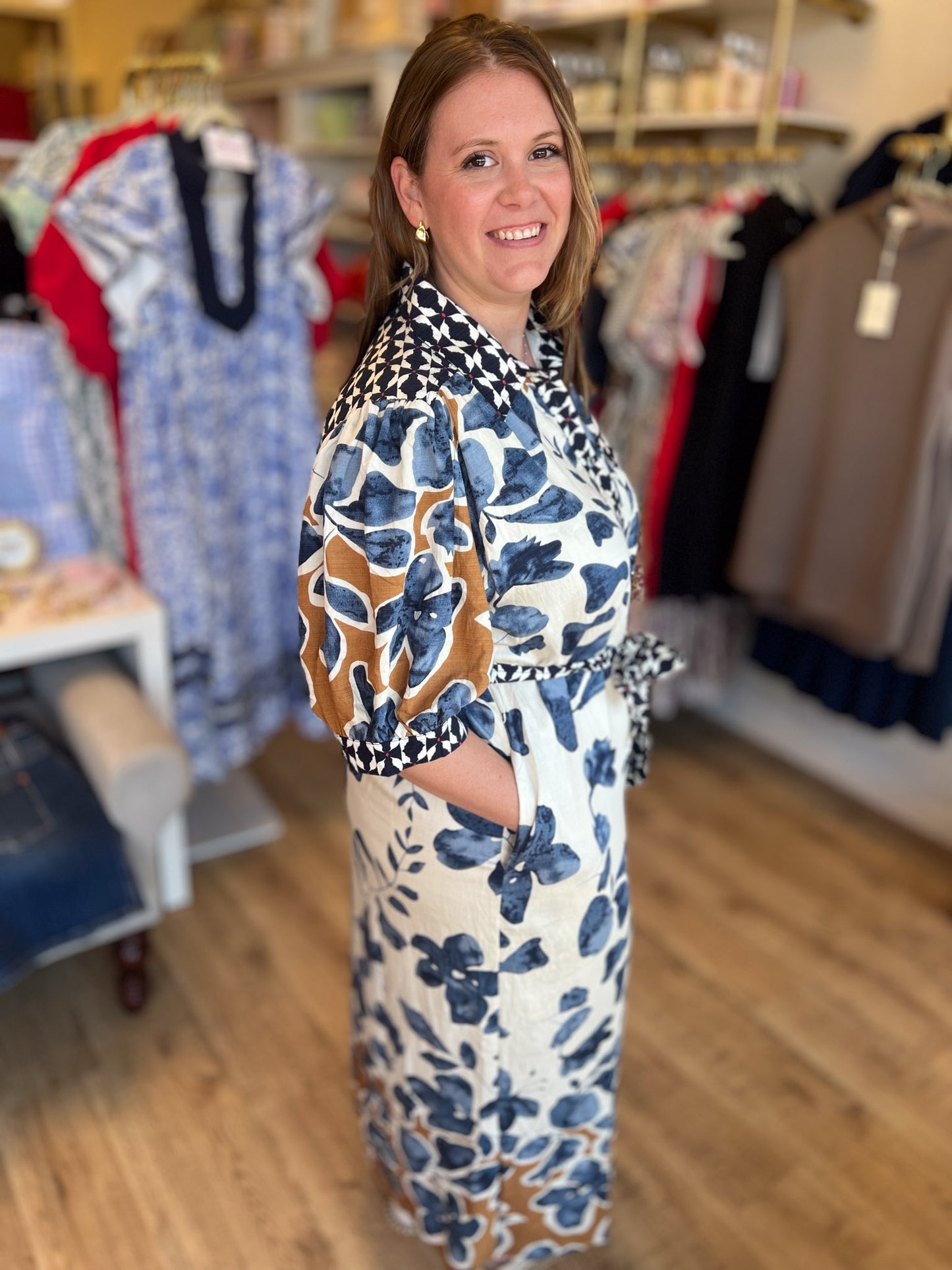 Bold Botanicals Navy Abstract Midi Dress