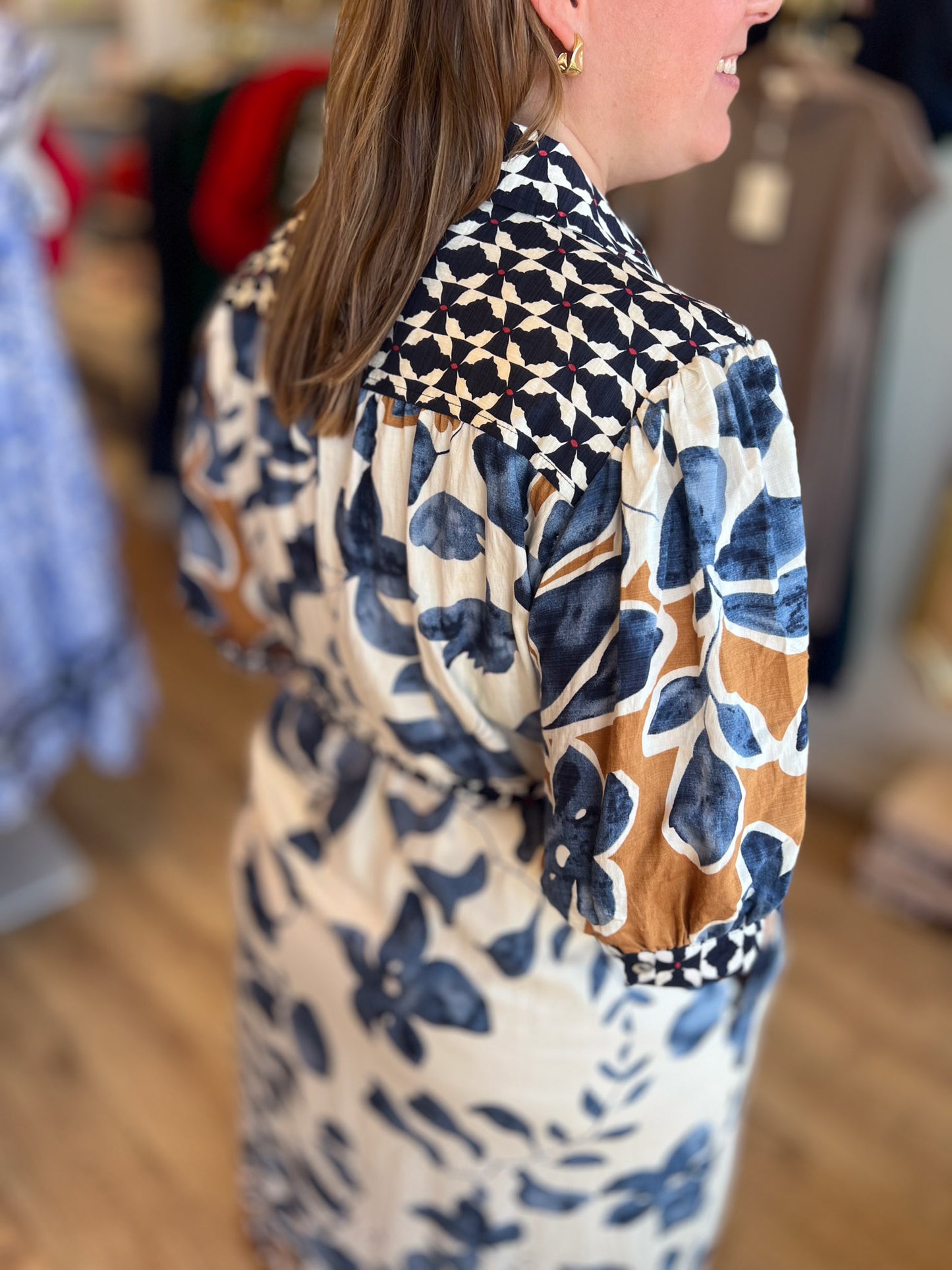 Bold Botanicals Navy Abstract Midi Dress