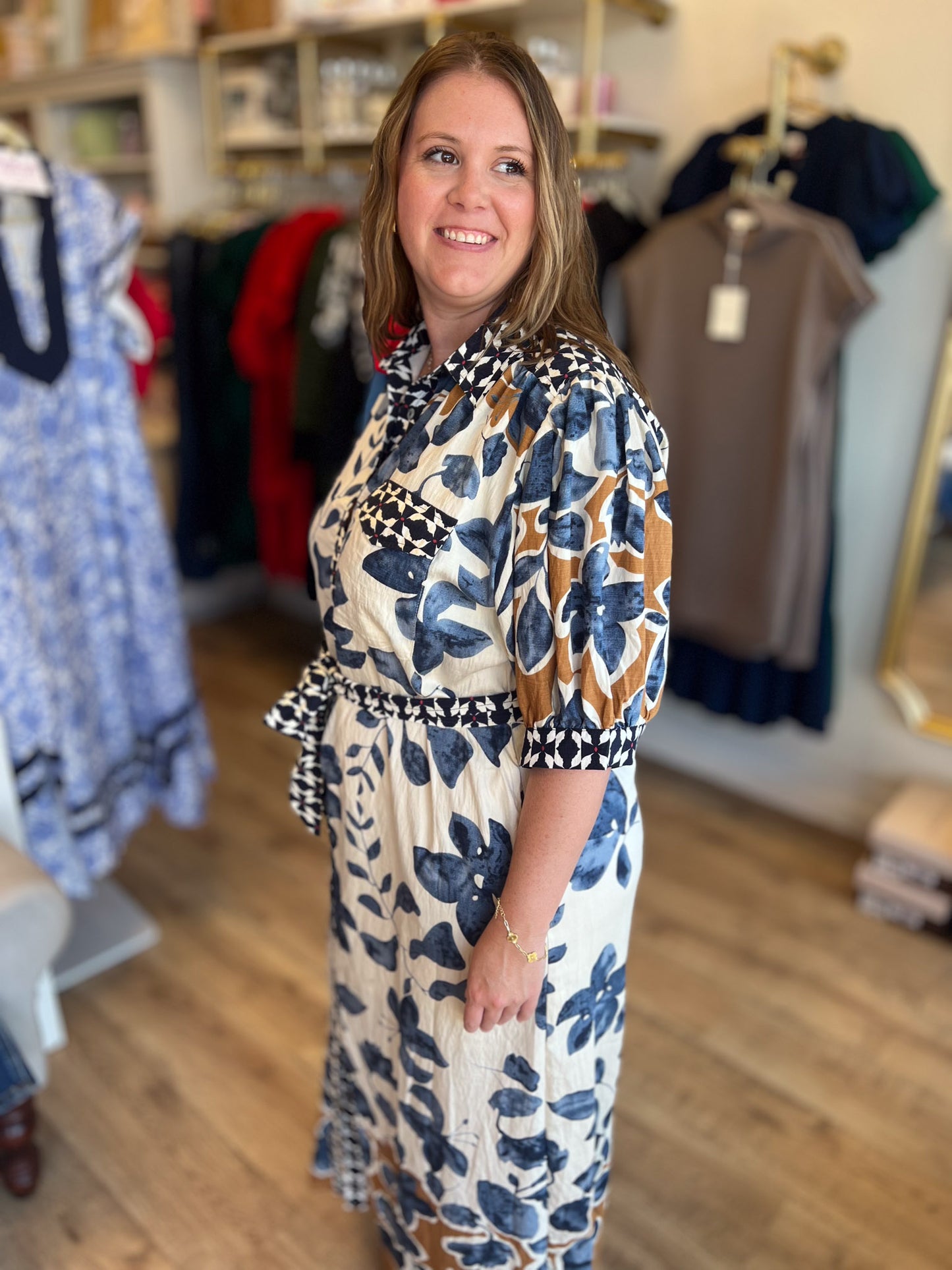 Bold Botanicals Navy Abstract Midi Dress