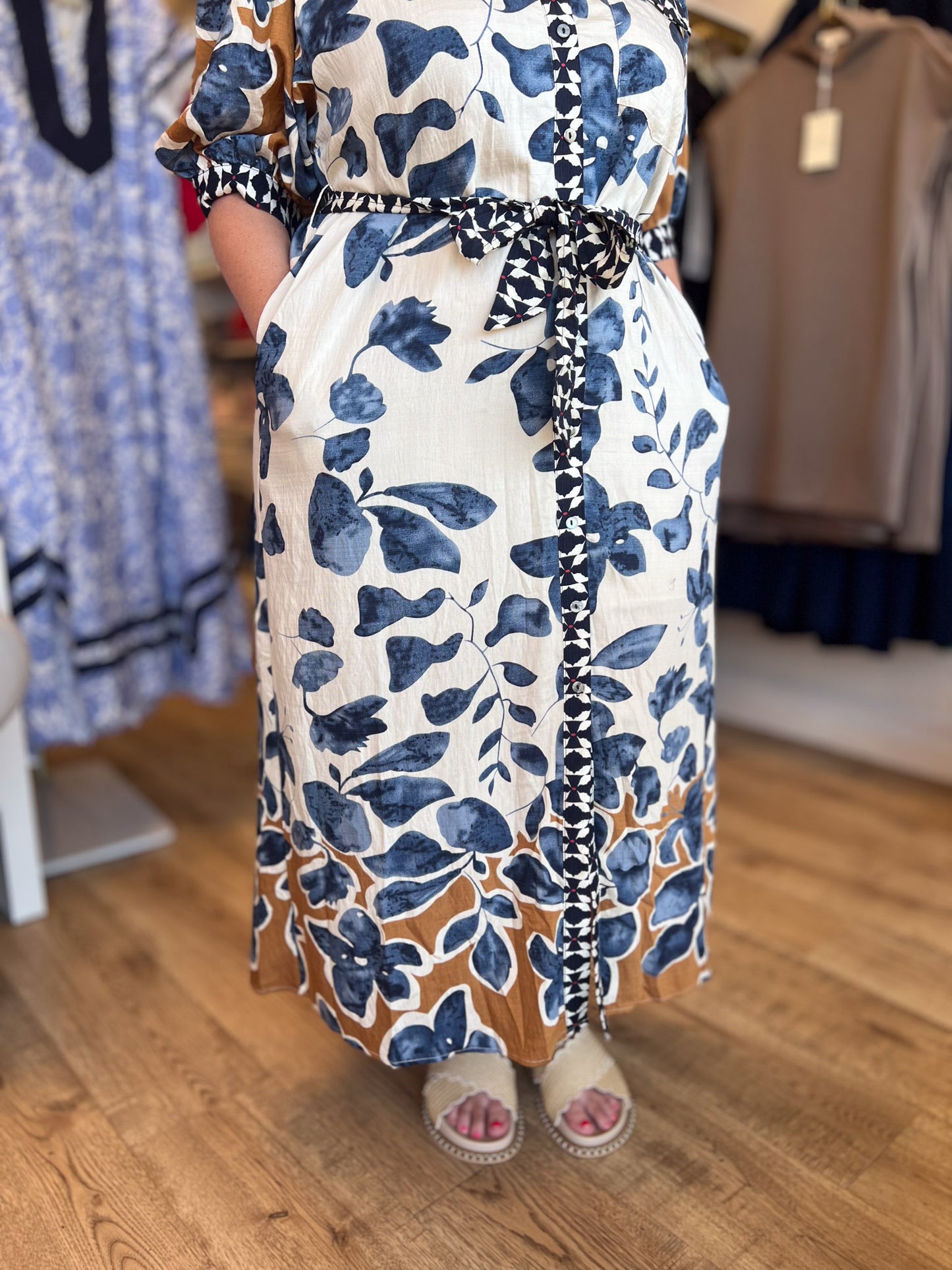 Bold Botanicals Navy Abstract Midi Dress