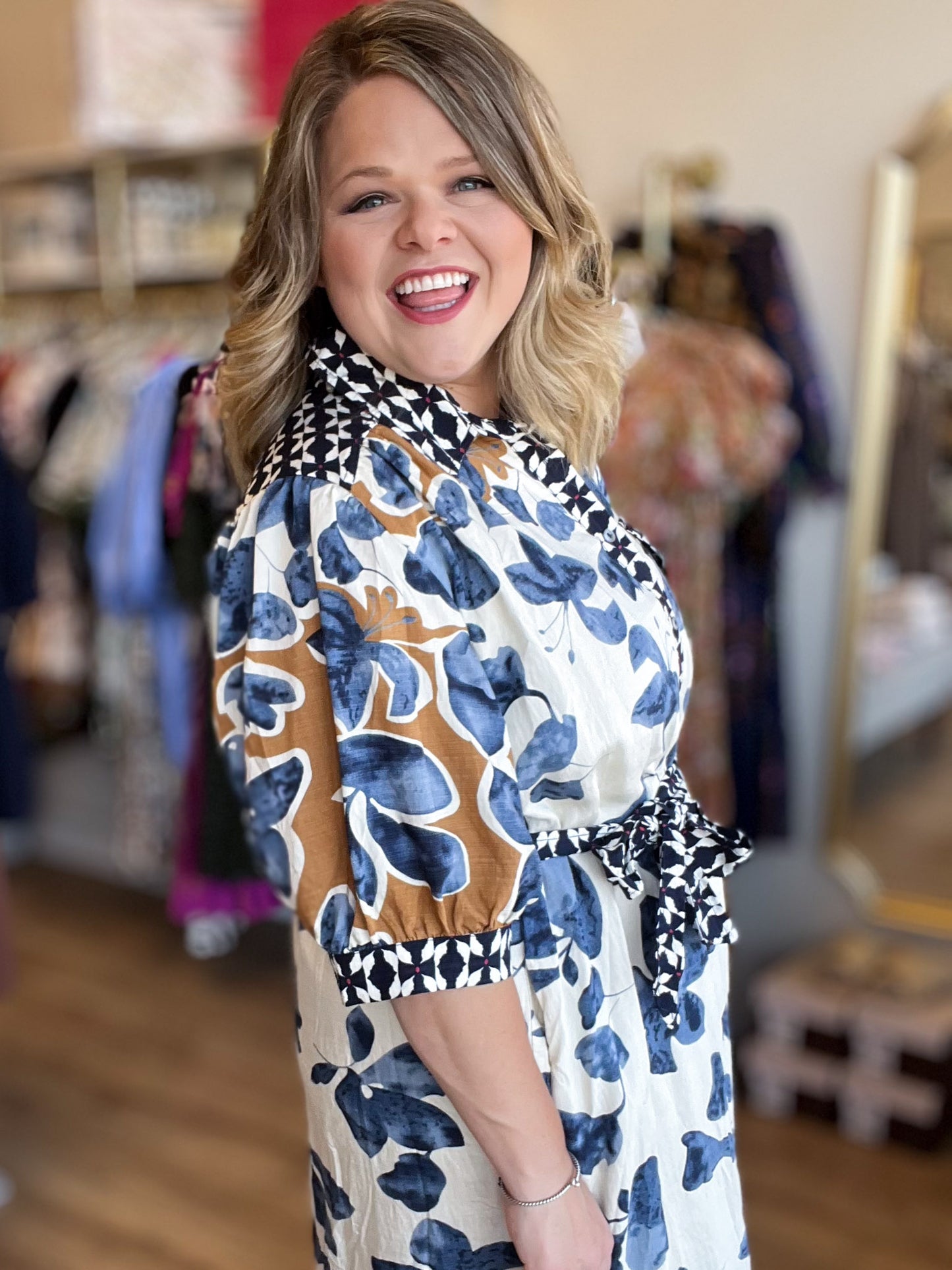Bold Botanicals Navy Abstract Midi Dress