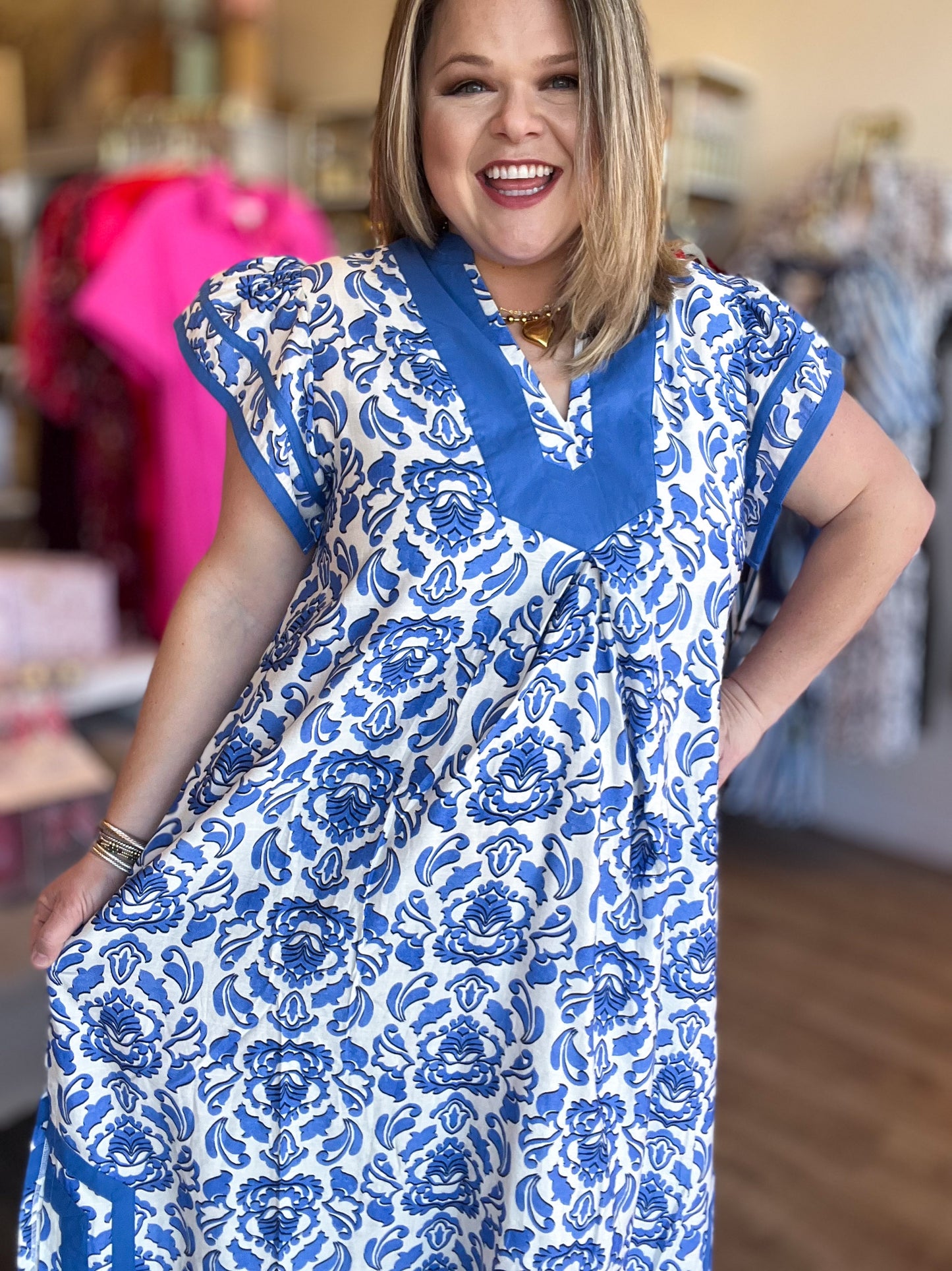 Bold Intentions Curvy Blue Floral Midi Dress