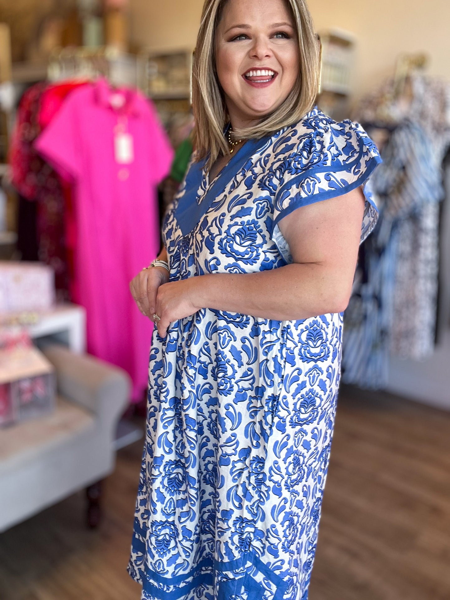 Bold Intentions Curvy Blue Floral Midi Dress