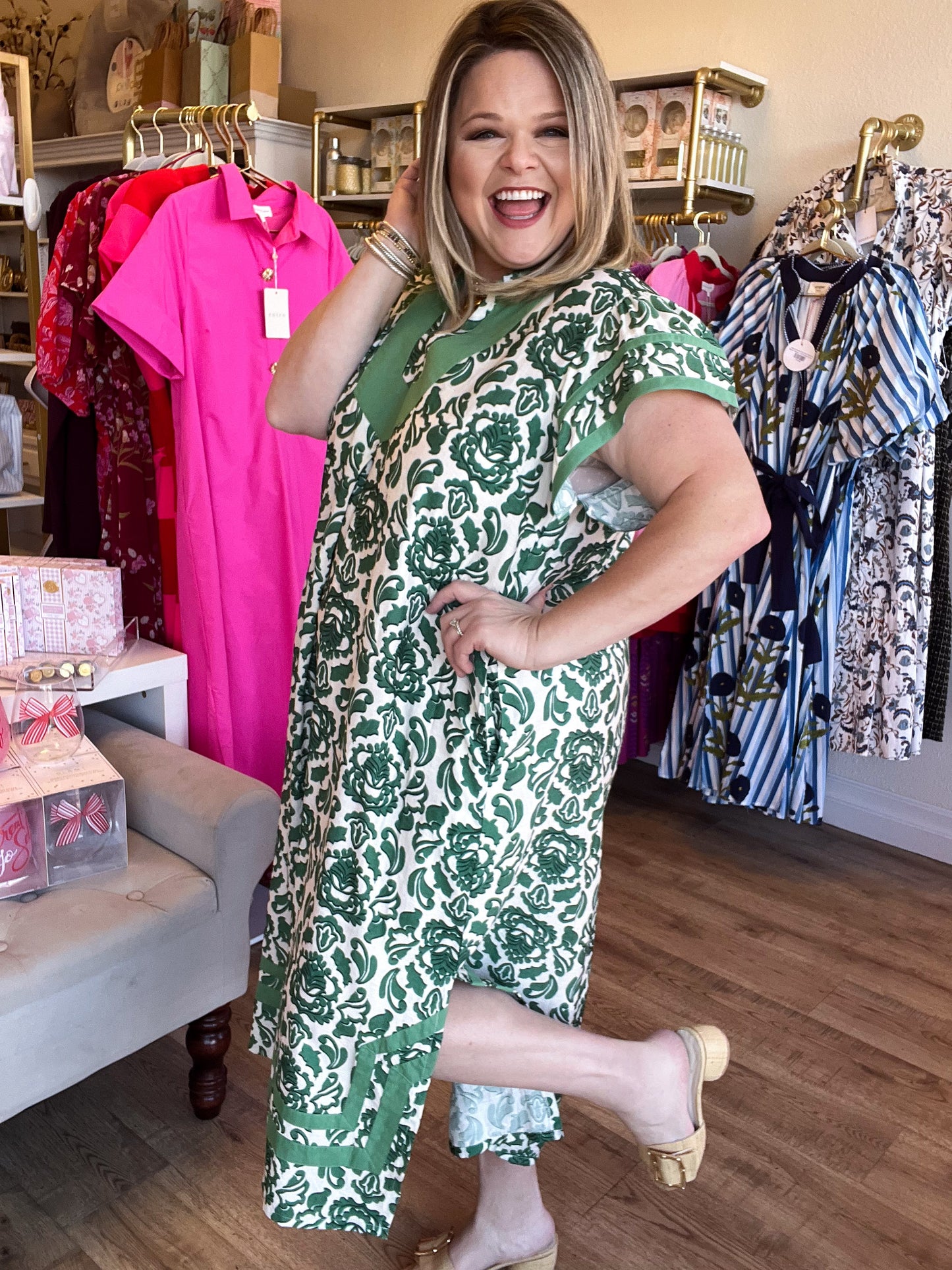 Bold Intentions Curvy Green Floral Midi Dress