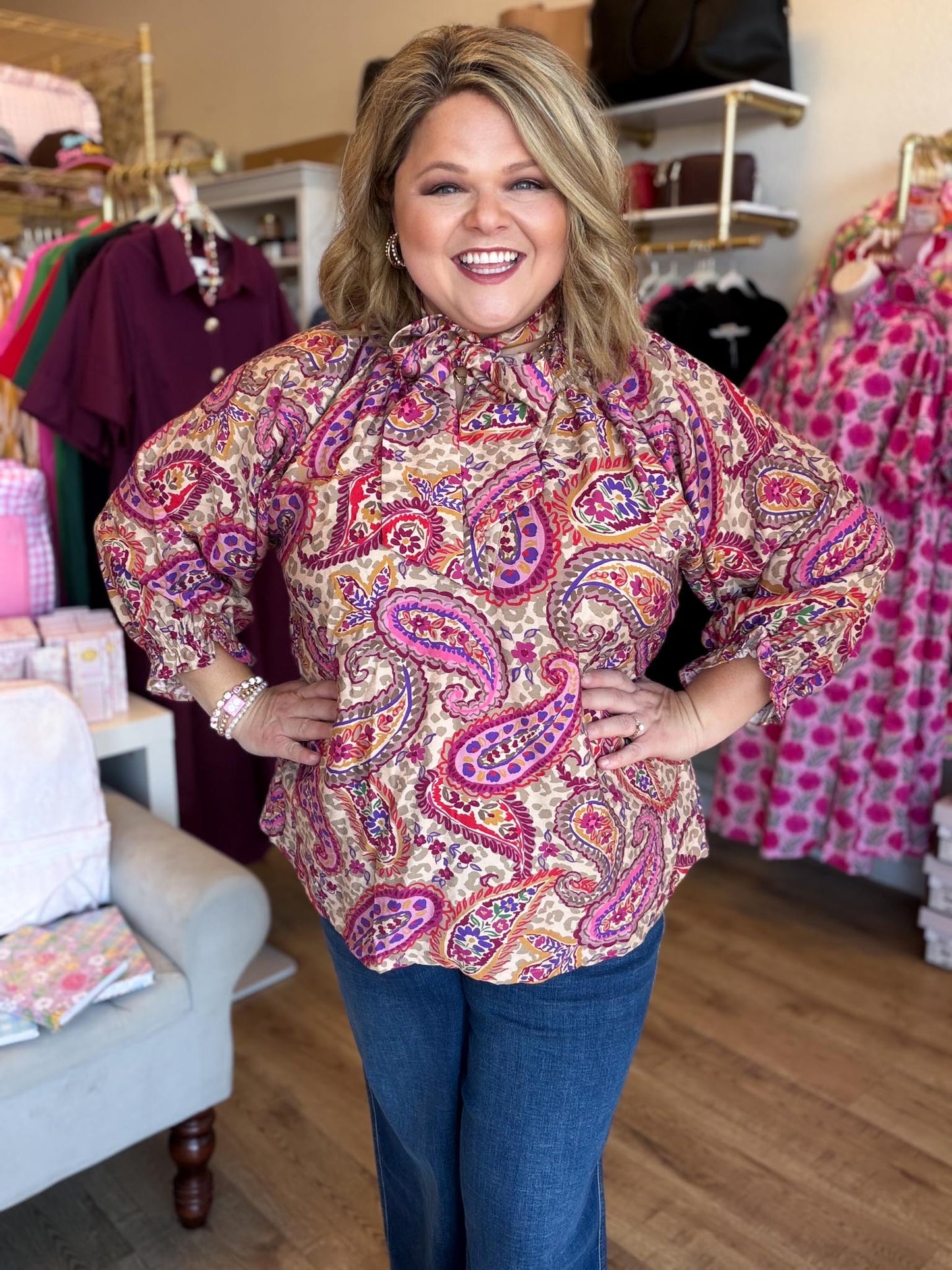 Bordeaux Bloom Curvy Floral Neck Tie Top